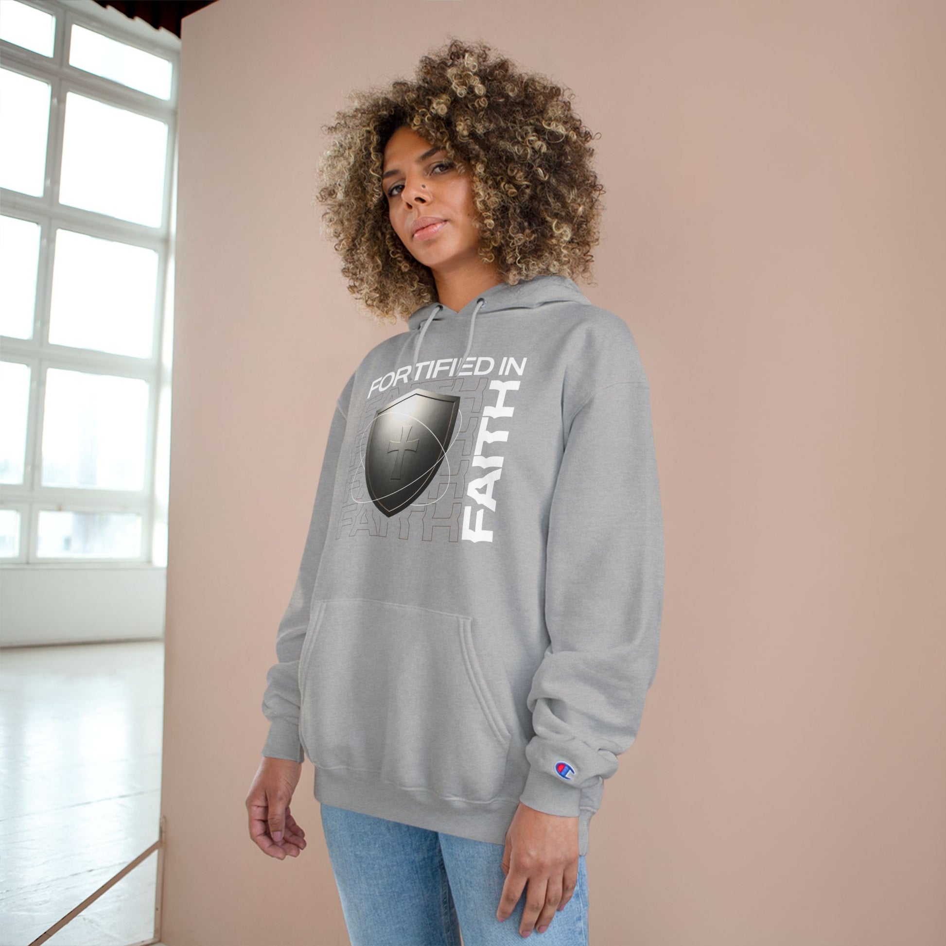 "Fortified In Faith " Inspirational Champion Hoodie - The Shield of Light