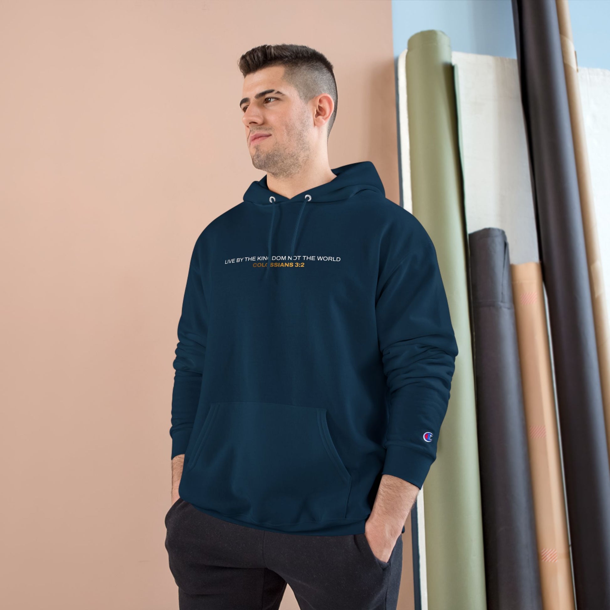 "Live By the Kingdom Not the World Colossians 3:2" Inspirational Champion Hoodie - The Shield of Light