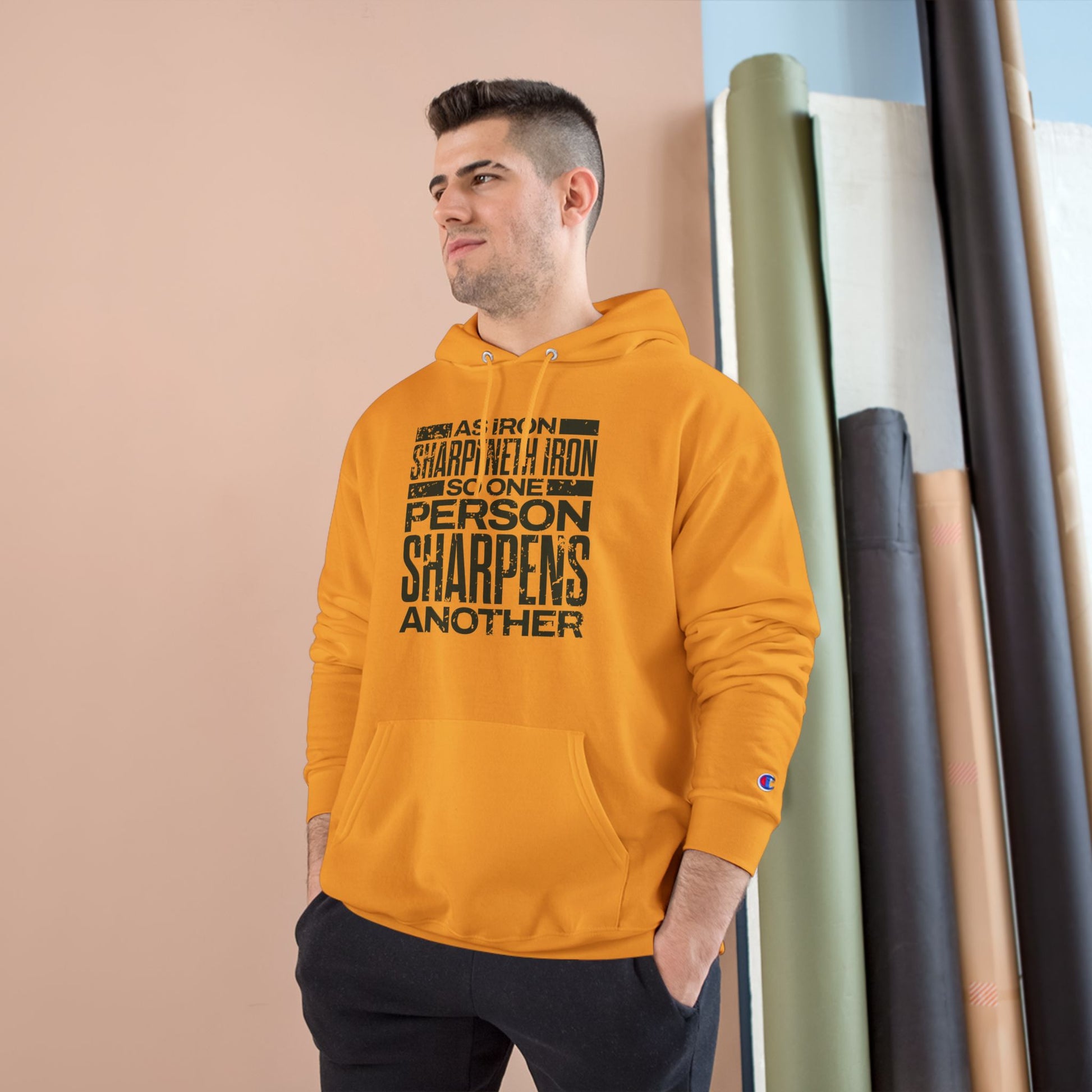"As Iron Sharpeneth Iron So One Person Sharpens Another" Inspirational Champion Hoodie - The Shield of Light