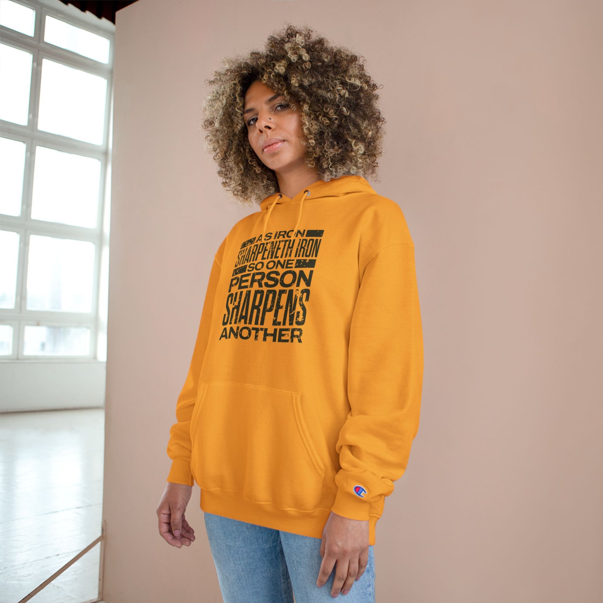 "As Iron Sharpeneth Iron So One Person Sharpens Another" Inspirational Champion Hoodie - The Shield of Light