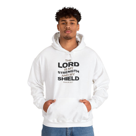 "The Lord Is My Strength and My Shield Psalm 28:7" Unisex Heavy Blend™ Hoodies - The Shield of Light