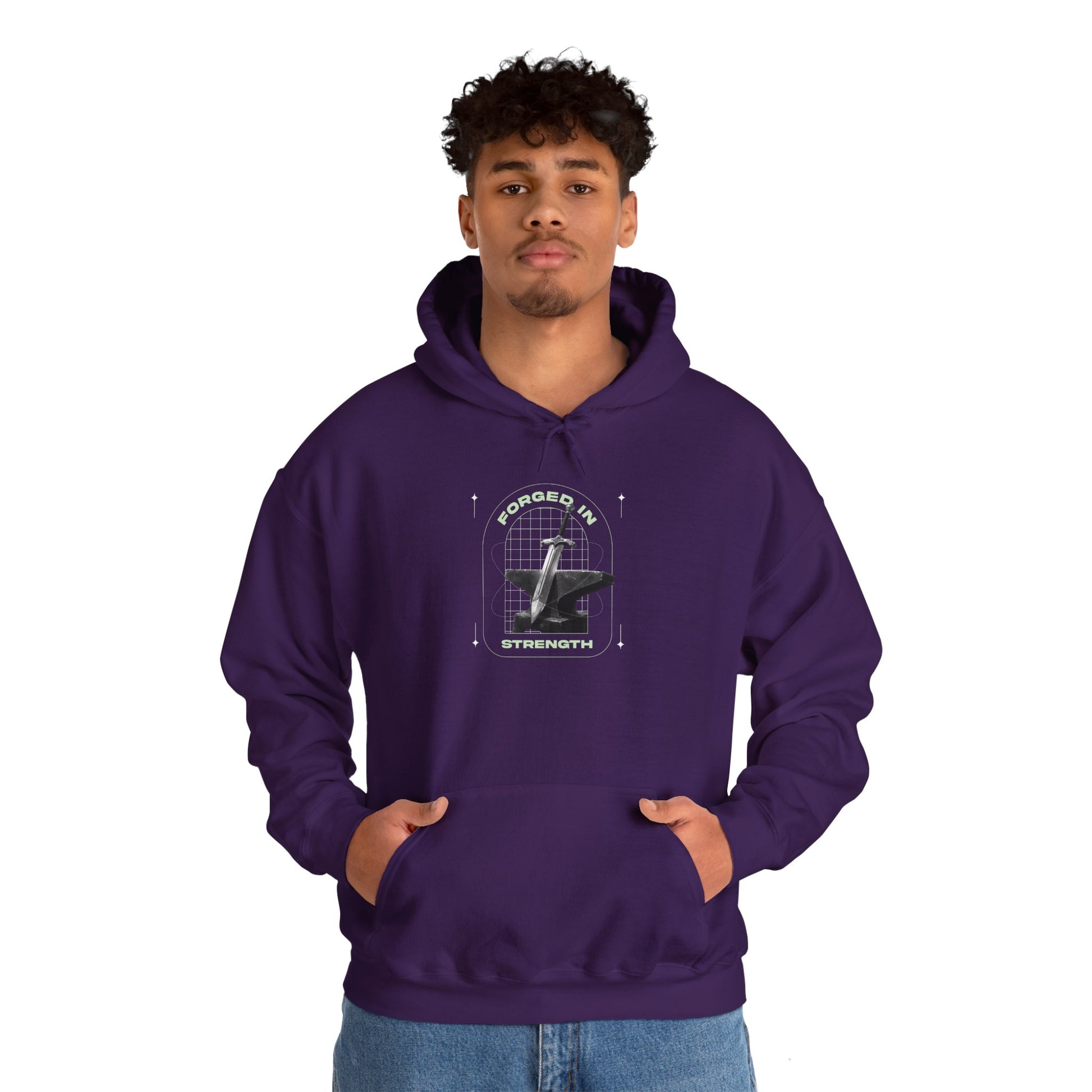 "Forged In Strength"  Unisex Heavy Blend™ Hoodies - The Shield of Light