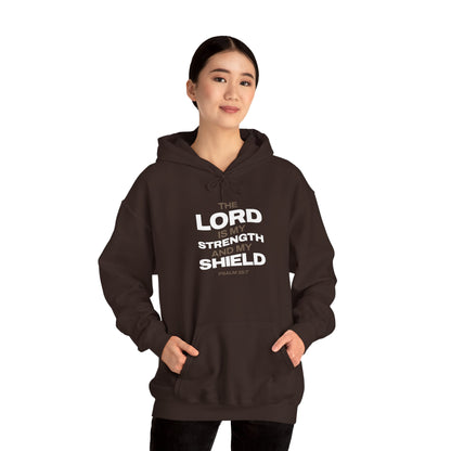 "The Lord Is My Strength and My Shield Psalm 28:7" Unisex Heavy Blend™ Hoodies - The Shield of Light