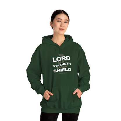 "The Lord Is My Strength and My Shield Psalm 28:7" Unisex Heavy Blend™ Hoodies - The Shield of Light