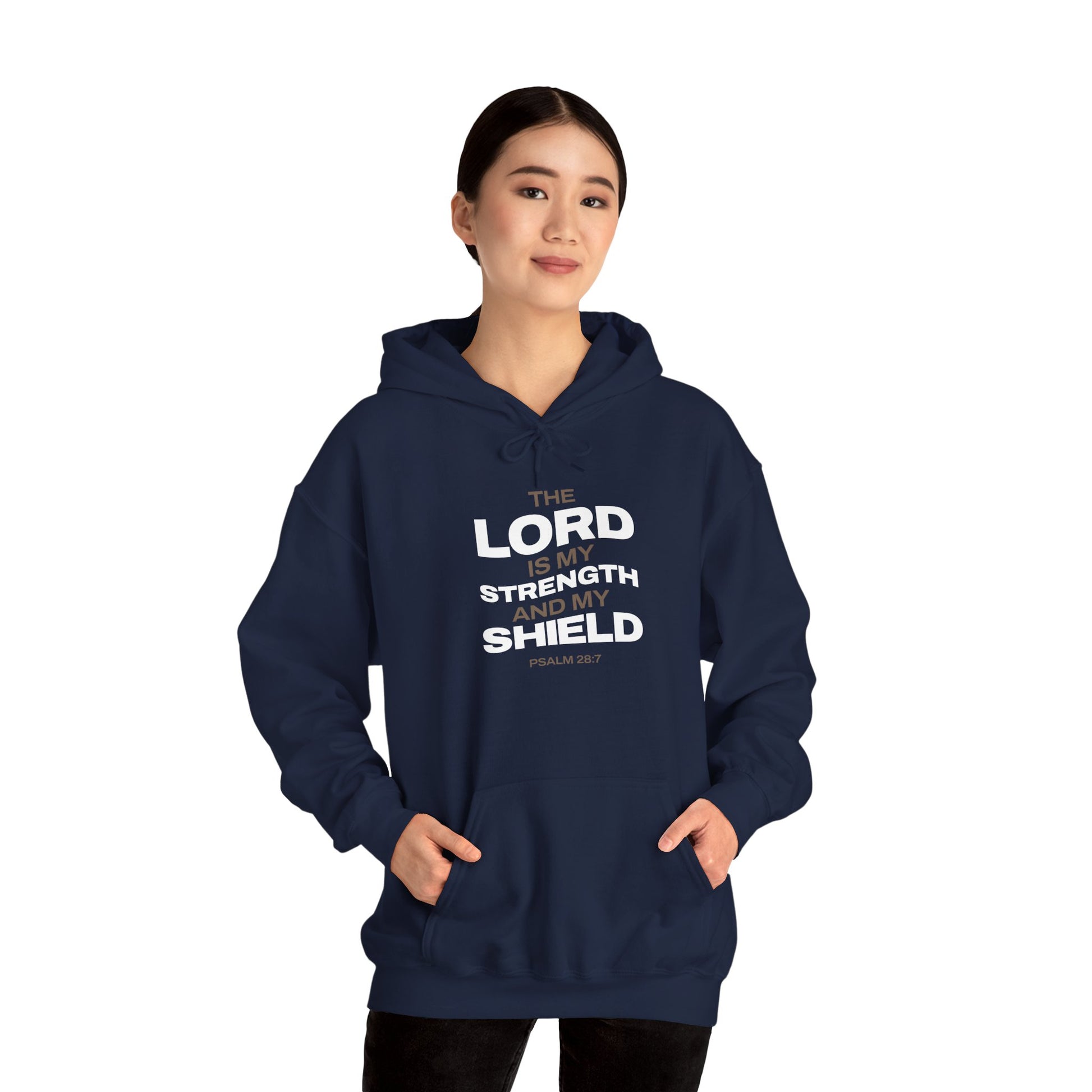 "The Lord Is My Strength and My Shield Psalm 28:7" Unisex Heavy Blend™ Hoodies - The Shield of Light