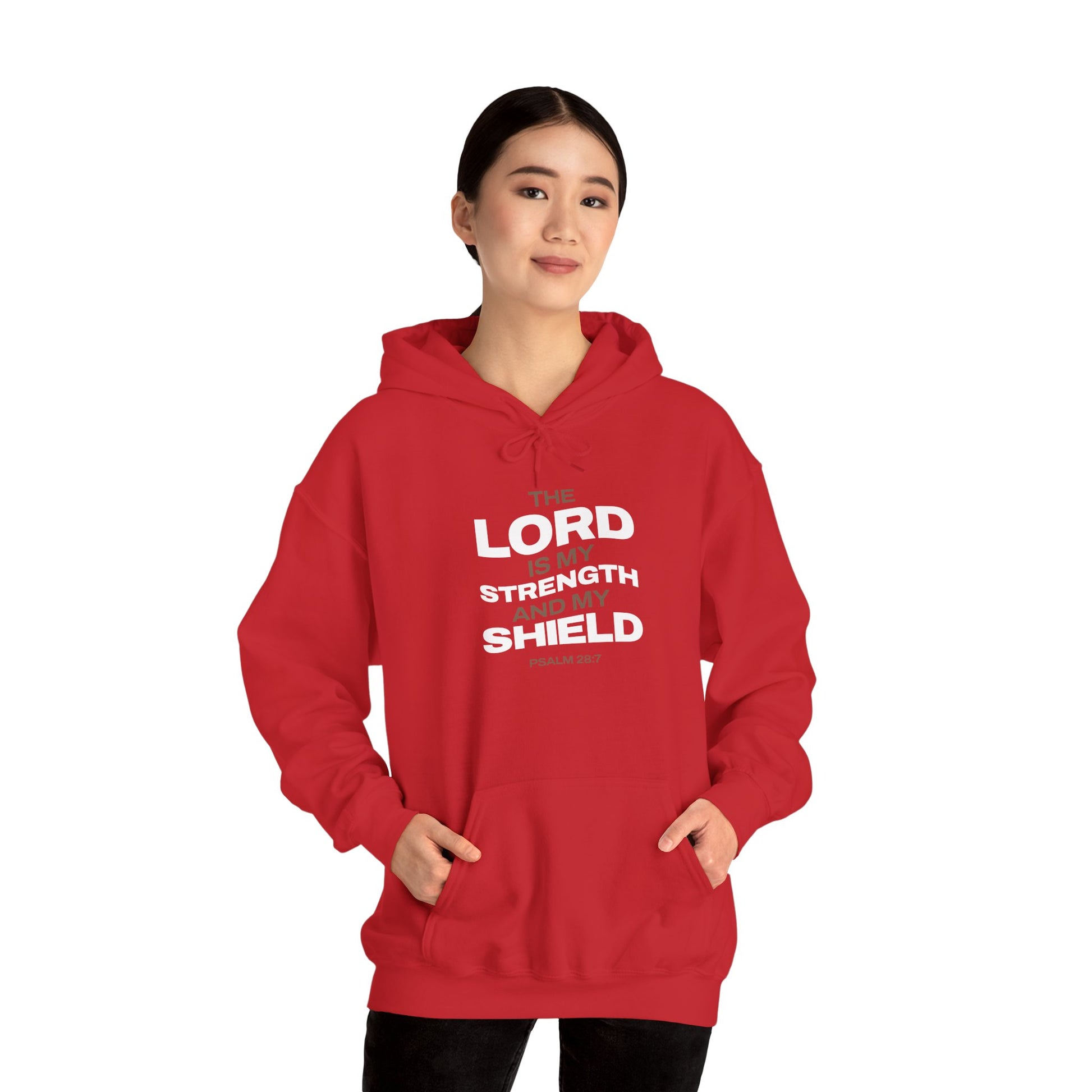 "The Lord Is My Strength and My Shield Psalm 28:7" Unisex Heavy Blend™ Hoodies - The Shield of Light