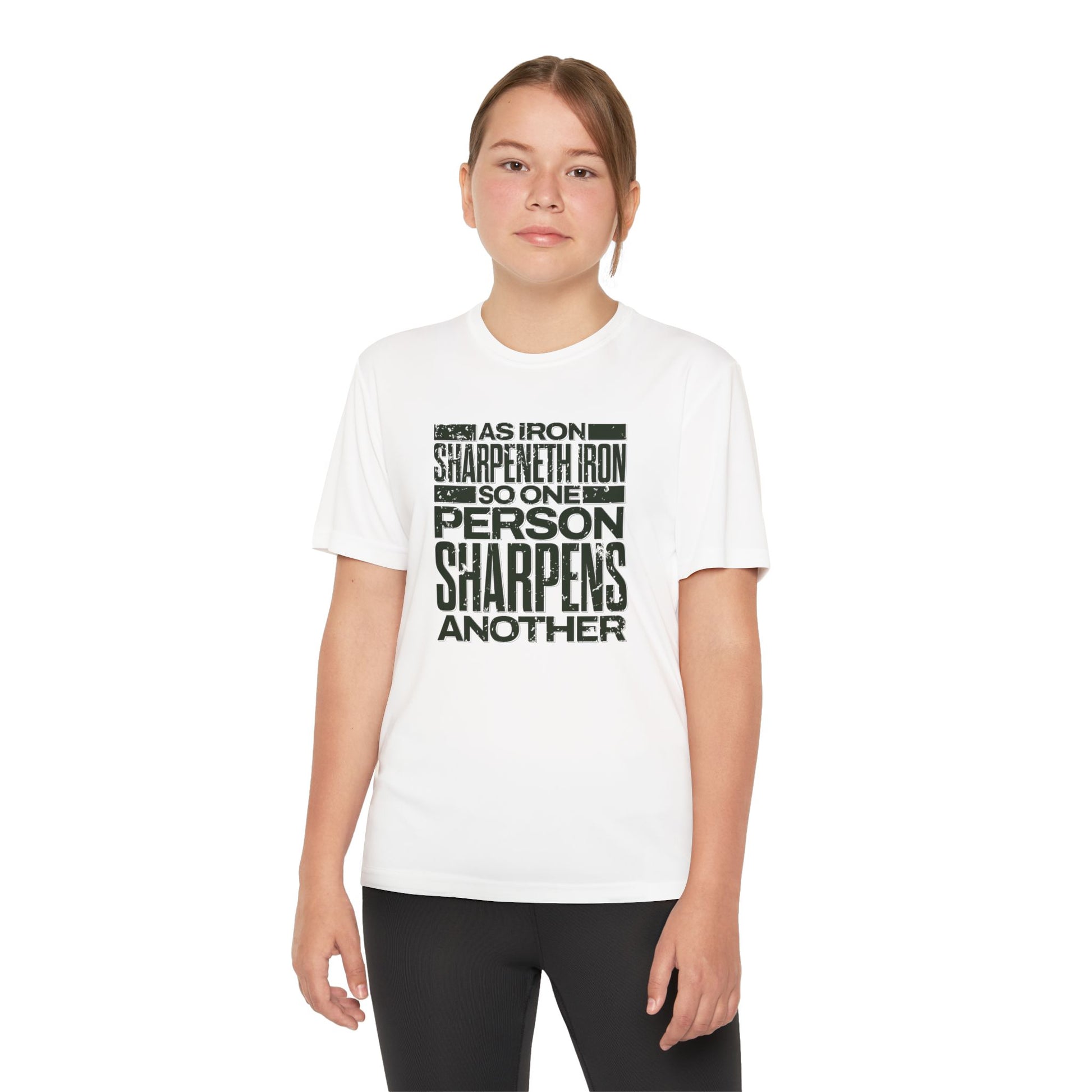 "As Iron Sharpeneth Iron So One Person Sharpens Another" Unisex Youth Competitor Tee - The Shield of Light