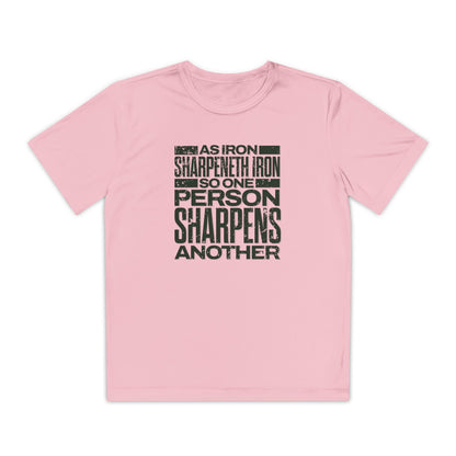 "As Iron Sharpeneth Iron So One Person Sharpens Another" Unisex Youth Competitor Tee - The Shield of Light