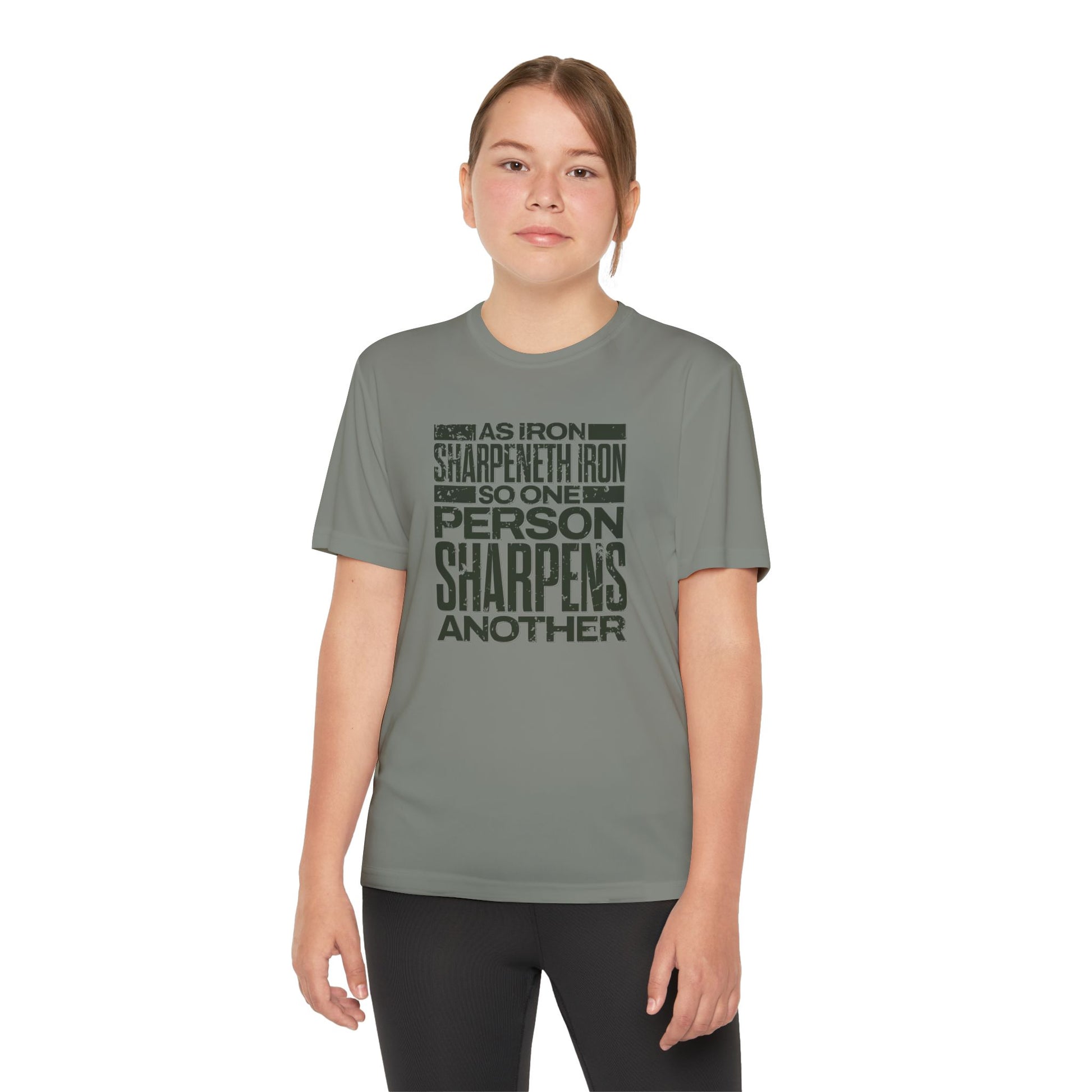 "As Iron Sharpeneth Iron So One Person Sharpens Another" Unisex Youth Competitor Tee - The Shield of Light