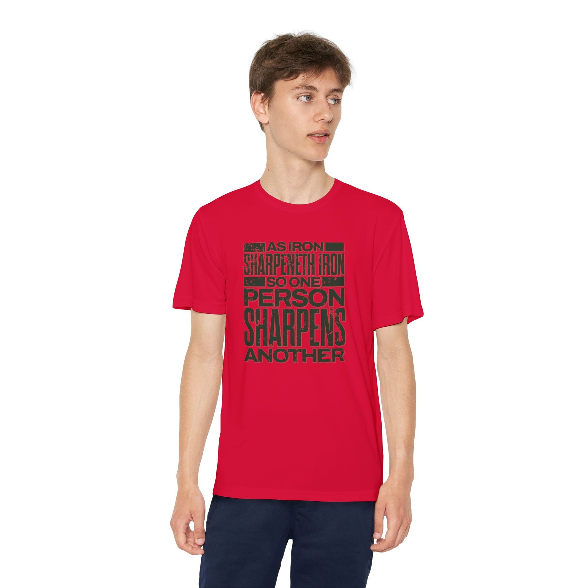 "As Iron Sharpeneth Iron So One Person Sharpens Another" Unisex Youth Competitor Tee - The Shield of Light