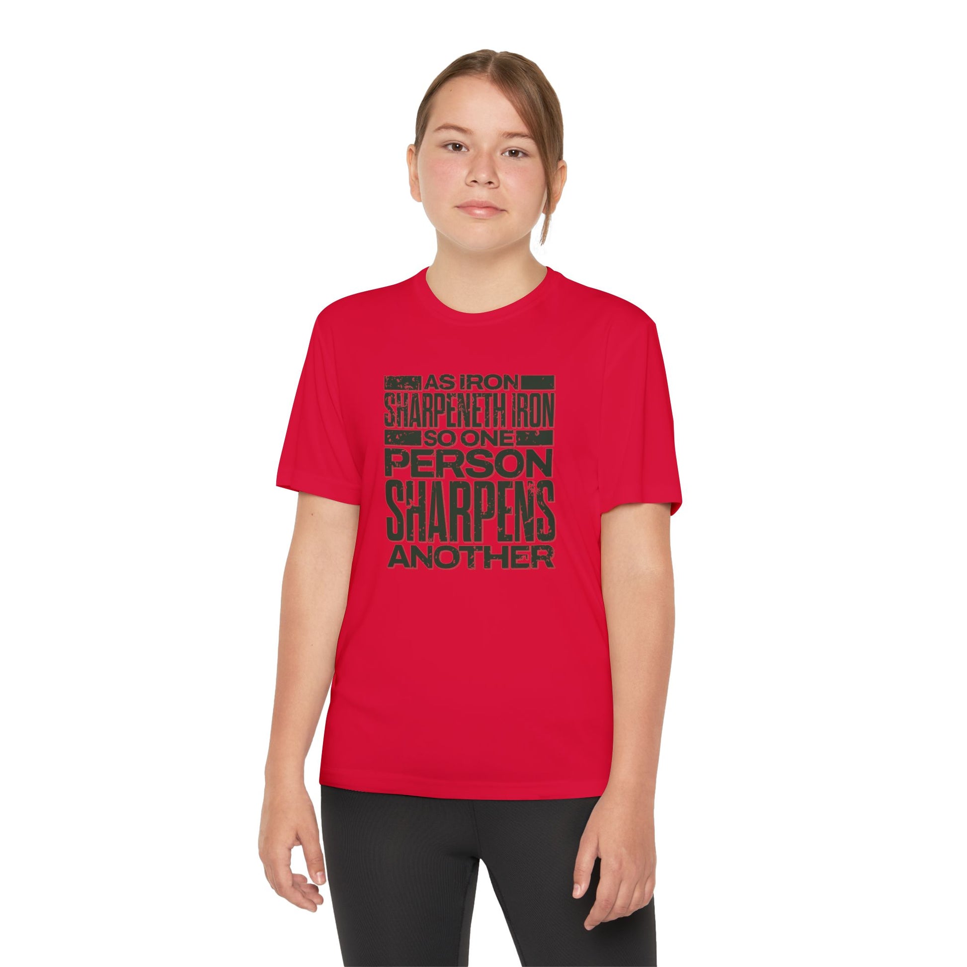 "As Iron Sharpeneth Iron So One Person Sharpens Another" Unisex Youth Competitor Tee - The Shield of Light