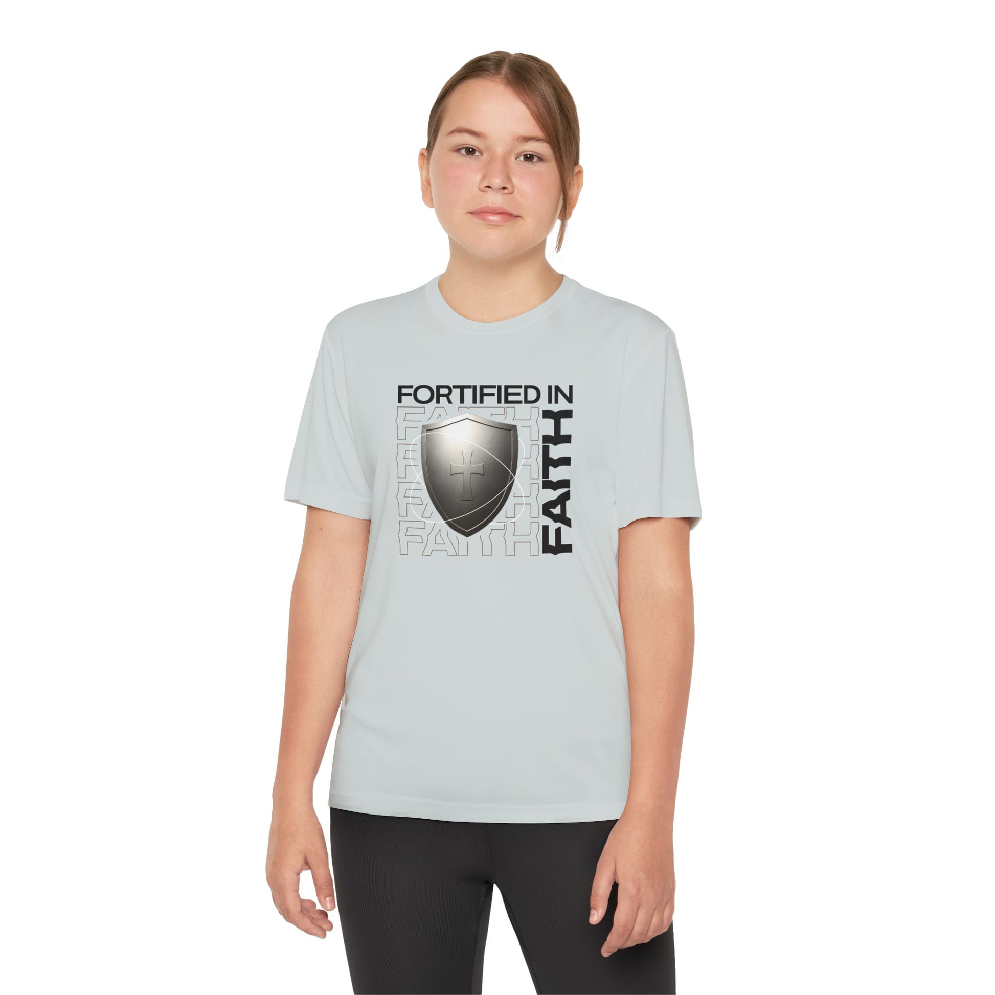 "Fortified In Faith " Unisex Youth Competitor Tee - The Shield of Light