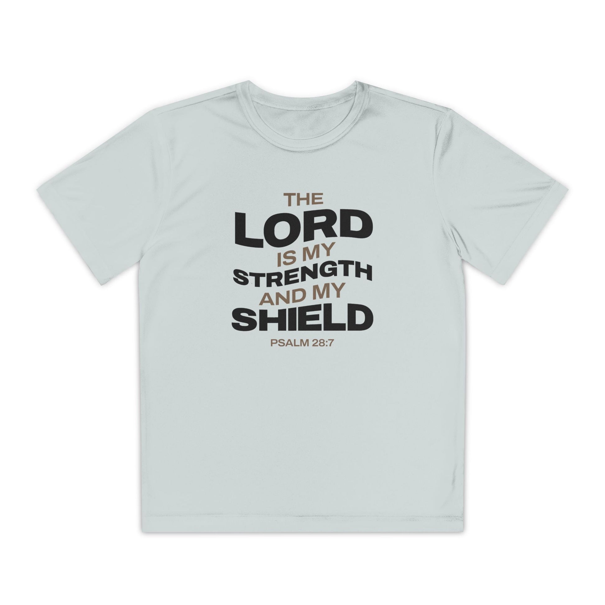 "The Lord Is My Strength and My Shield Psalm 28:7" Unisex Youth Competitor Tee - The Shield of Light