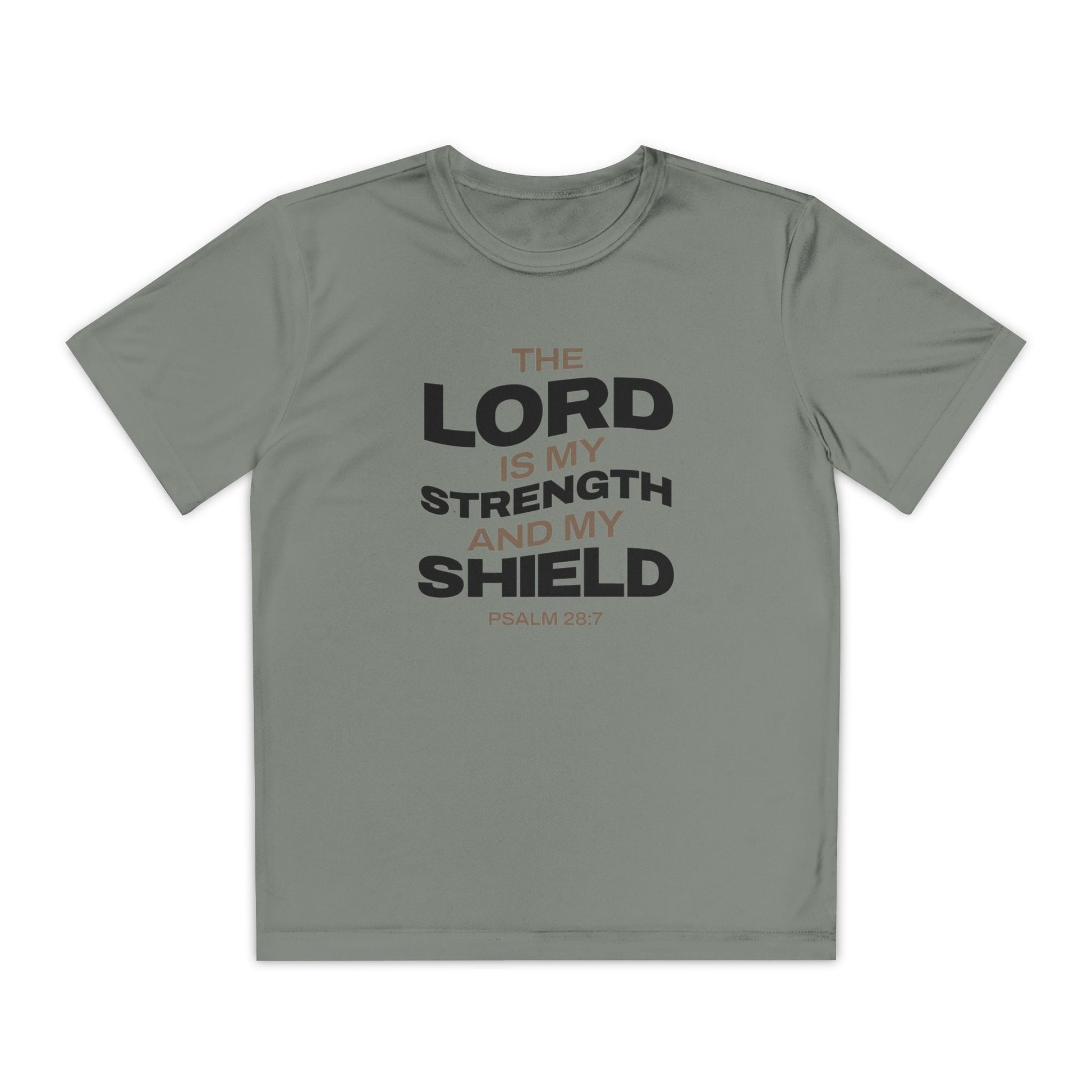 "The Lord Is My Strength and My Shield Psalm 28:7" Unisex Youth Competitor Tee - The Shield of Light