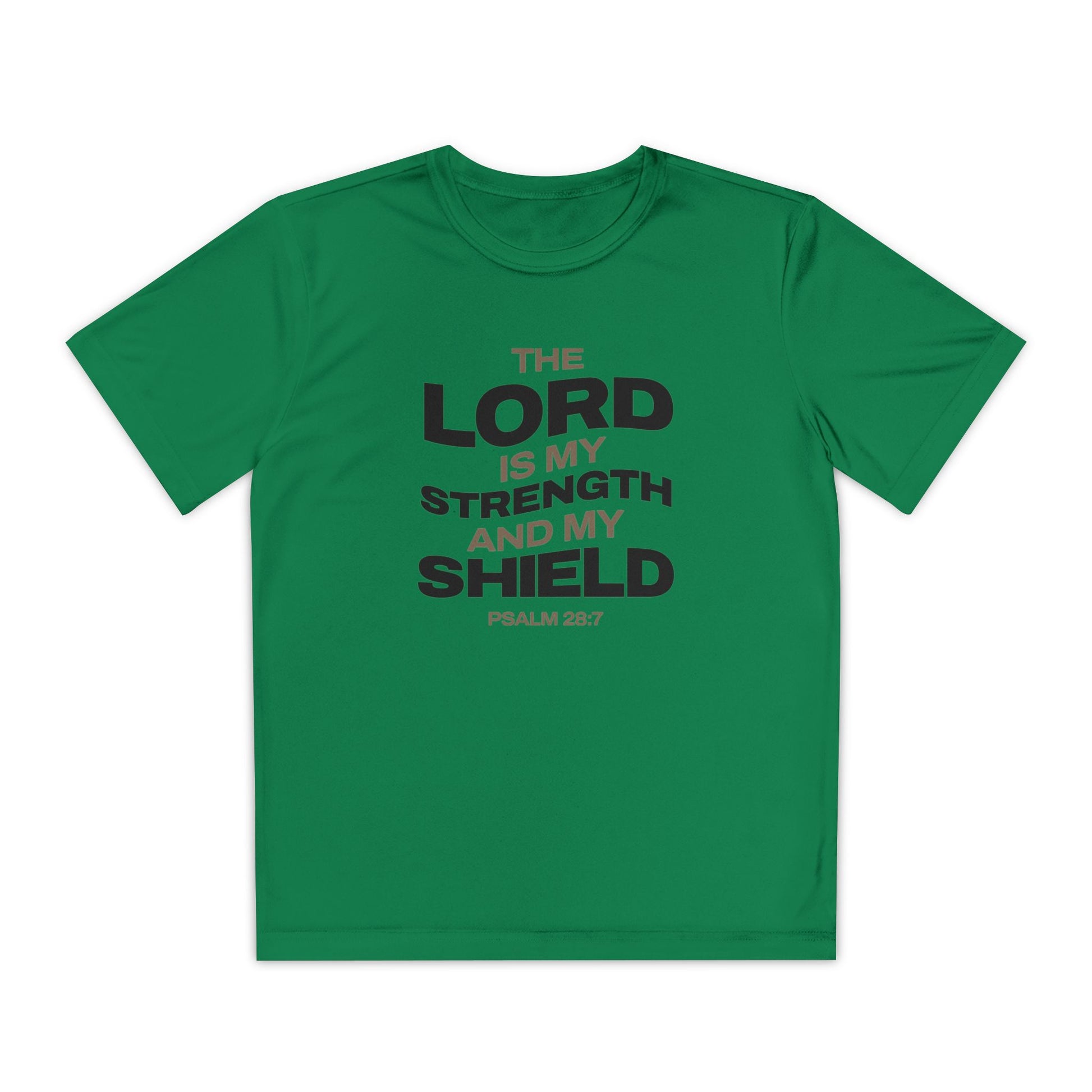 "The Lord Is My Strength and My Shield Psalm 28:7" Unisex Youth Competitor Tee - The Shield of Light