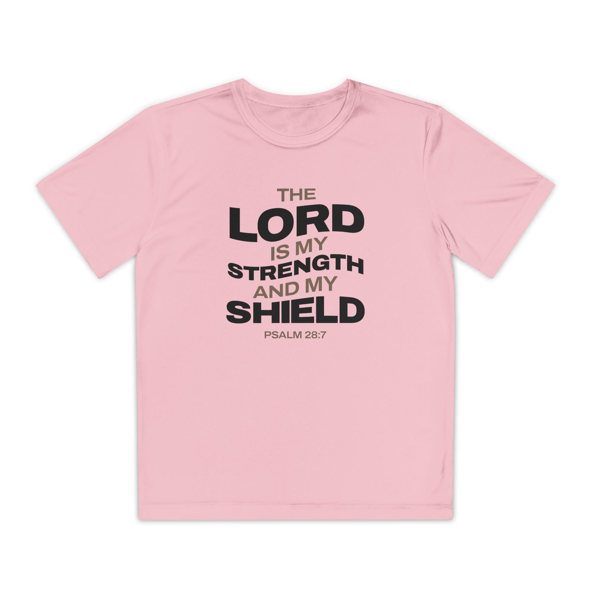 "The Lord Is My Strength and My Shield Psalm 28:7" Unisex Youth Competitor Tee - The Shield of Light