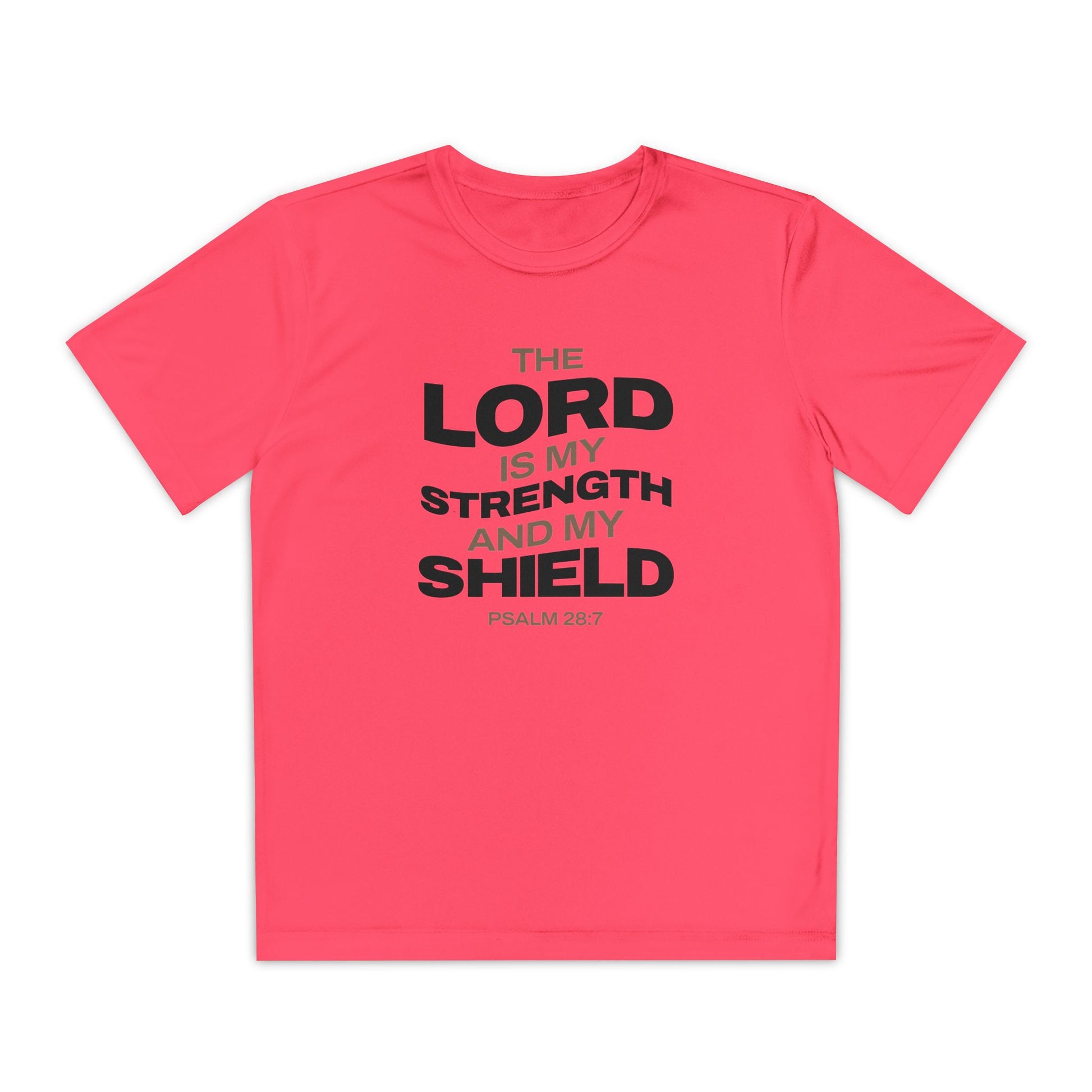 "The Lord Is My Strength and My Shield Psalm 28:7" Unisex Youth Competitor Tee - The Shield of Light