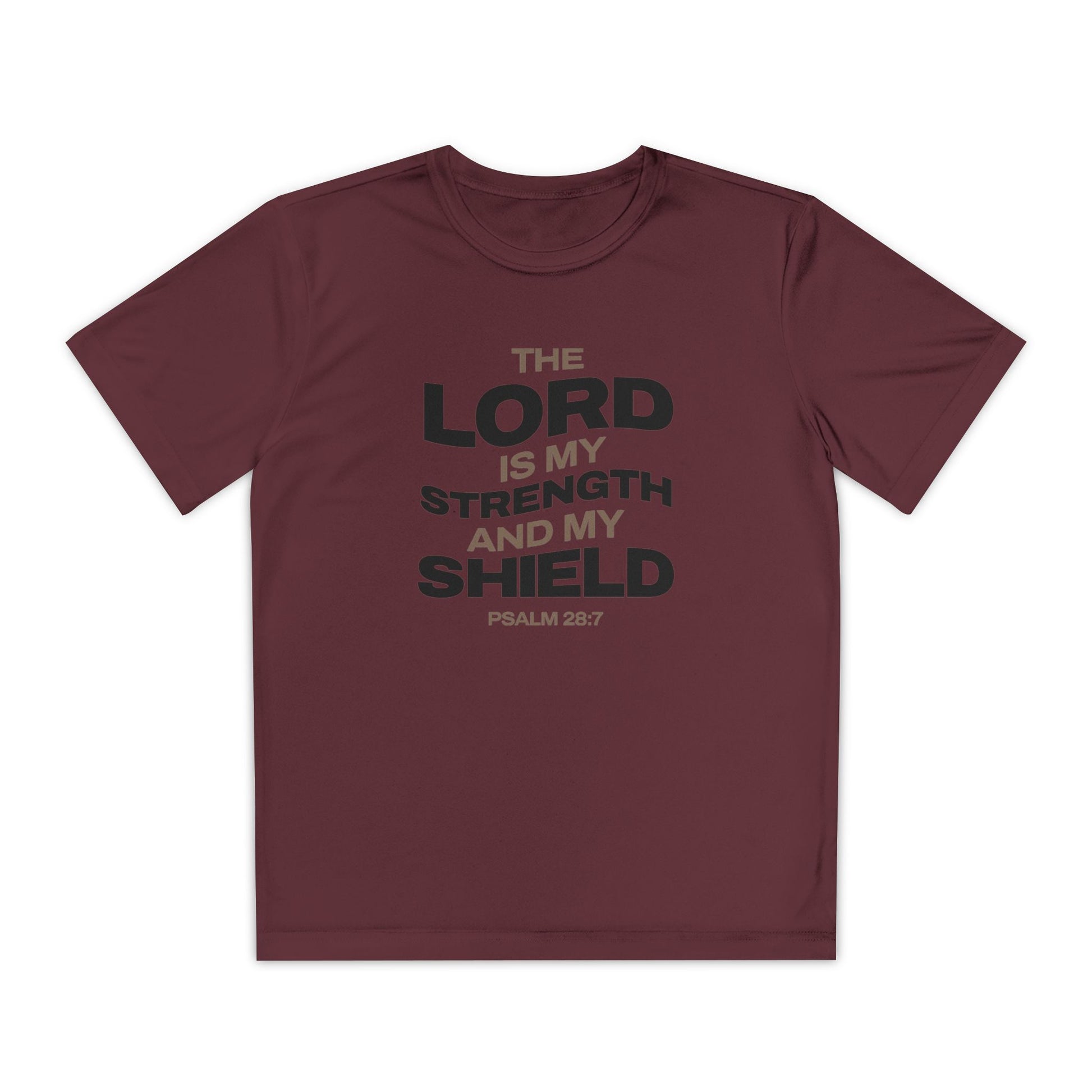 "The Lord Is My Strength and My Shield Psalm 28:7" Unisex Youth Competitor Tee - The Shield of Light