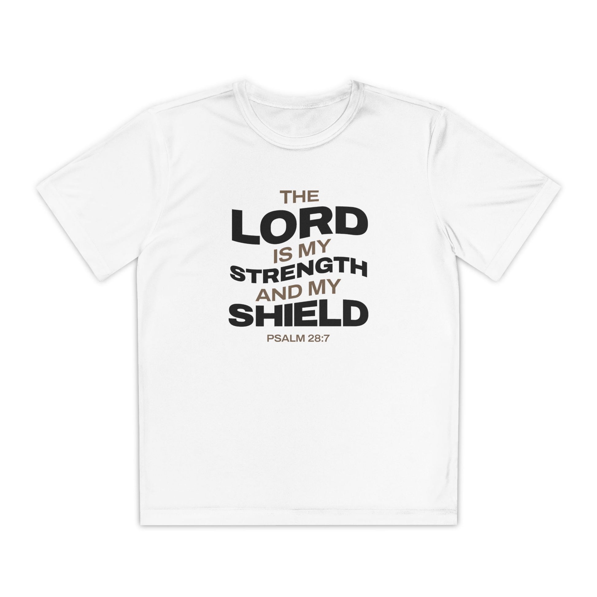 "The Lord Is My Strength and My Shield Psalm 28:7" Unisex Youth Competitor Tee - The Shield of Light