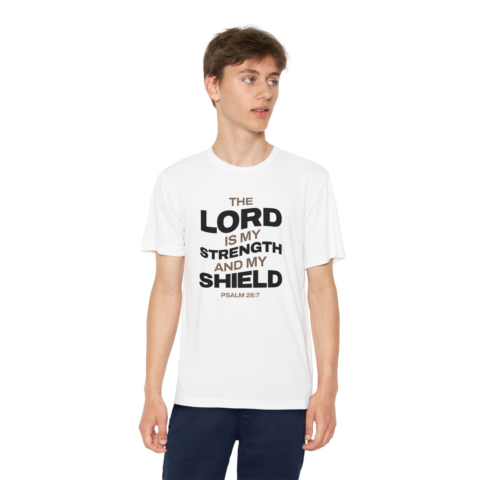 "The Lord Is My Strength and My Shield Psalm 28:7" Unisex Youth Competitor Tee - The Shield of Light