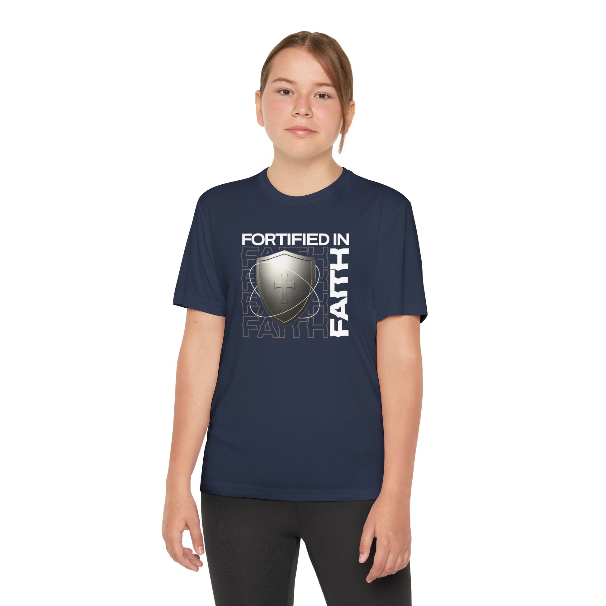 "Fortified In Faith " Unisex Youth Competitor Tee - The Shield of Light