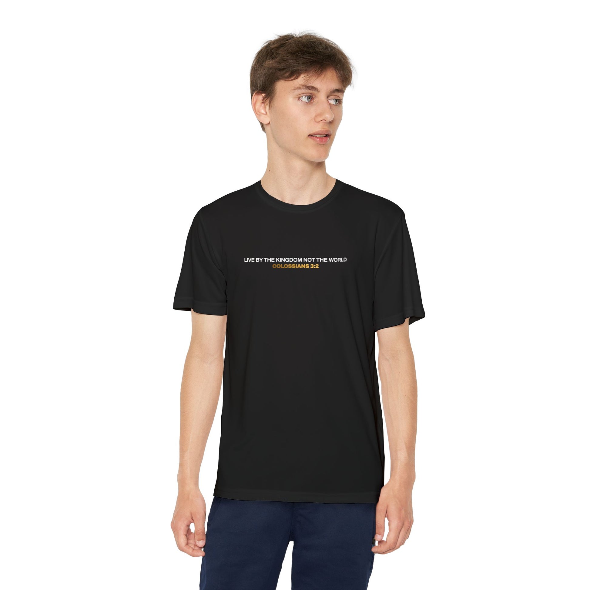 "Live By the Kingdom Not the World Colossians 3:2" Unisex Youth Competitor Tee - The Shield of Light