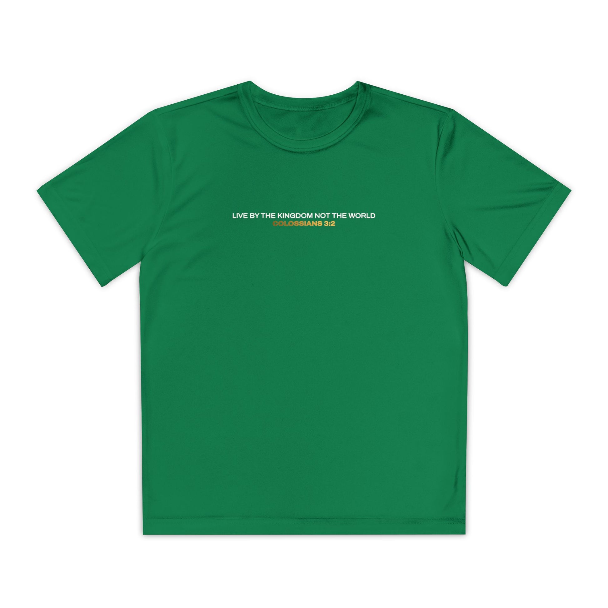 "Live By the Kingdom Not the World Colossians 3:2" Unisex Youth Competitor Tee - The Shield of Light