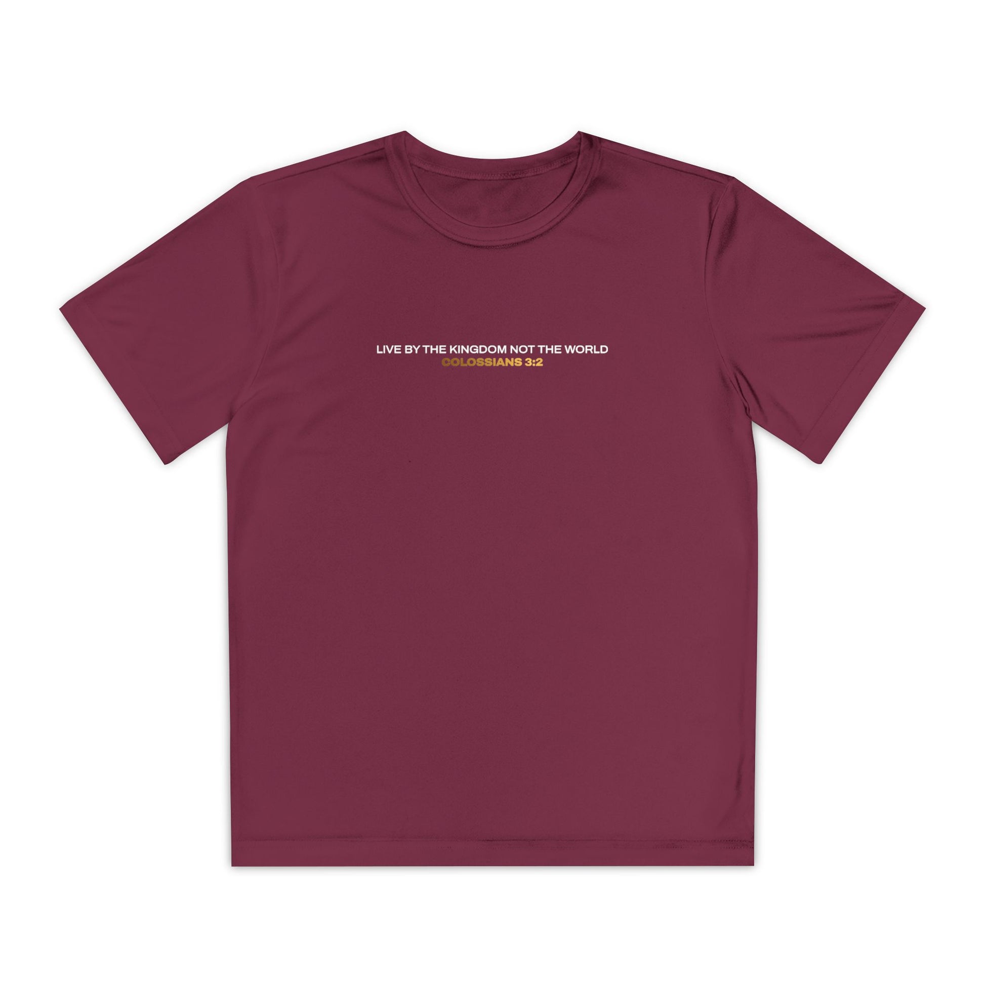 "Live By the Kingdom Not the World Colossians 3:2" Unisex Youth Competitor Tee - The Shield of Light