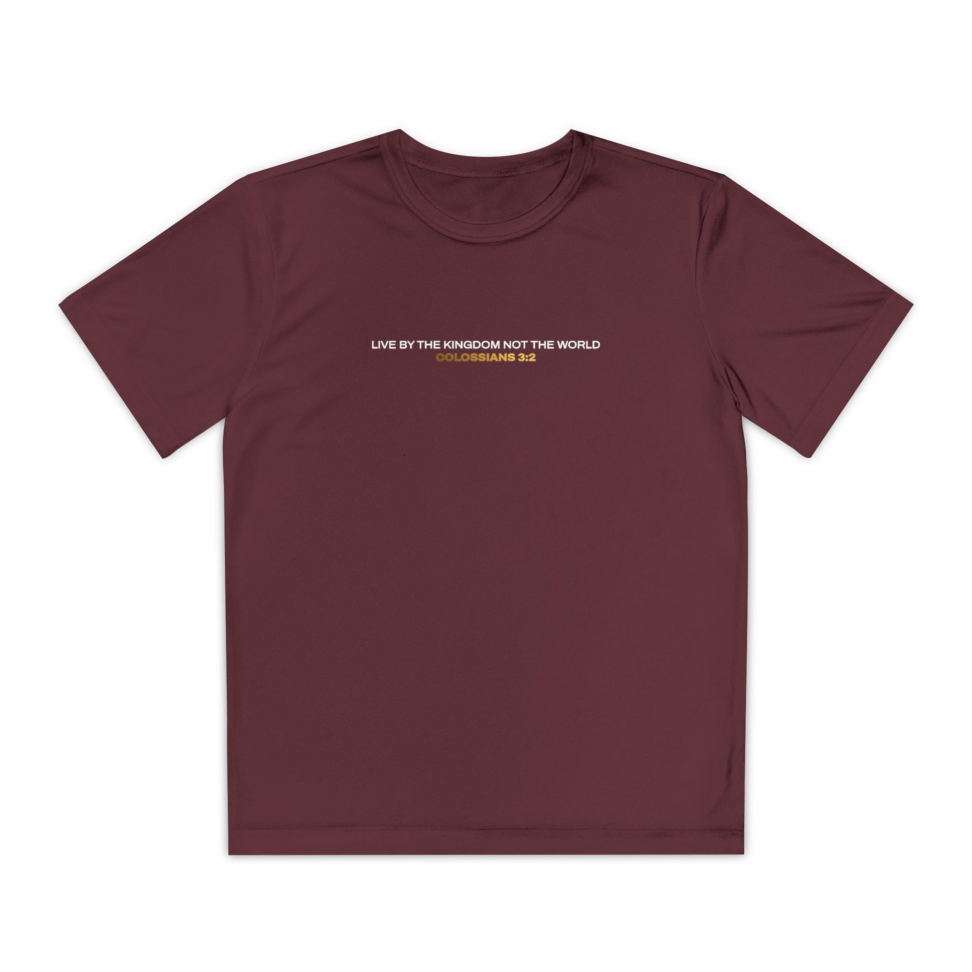 "Live By the Kingdom Not the World Colossians 3:2" Unisex Youth Competitor Tee - The Shield of Light