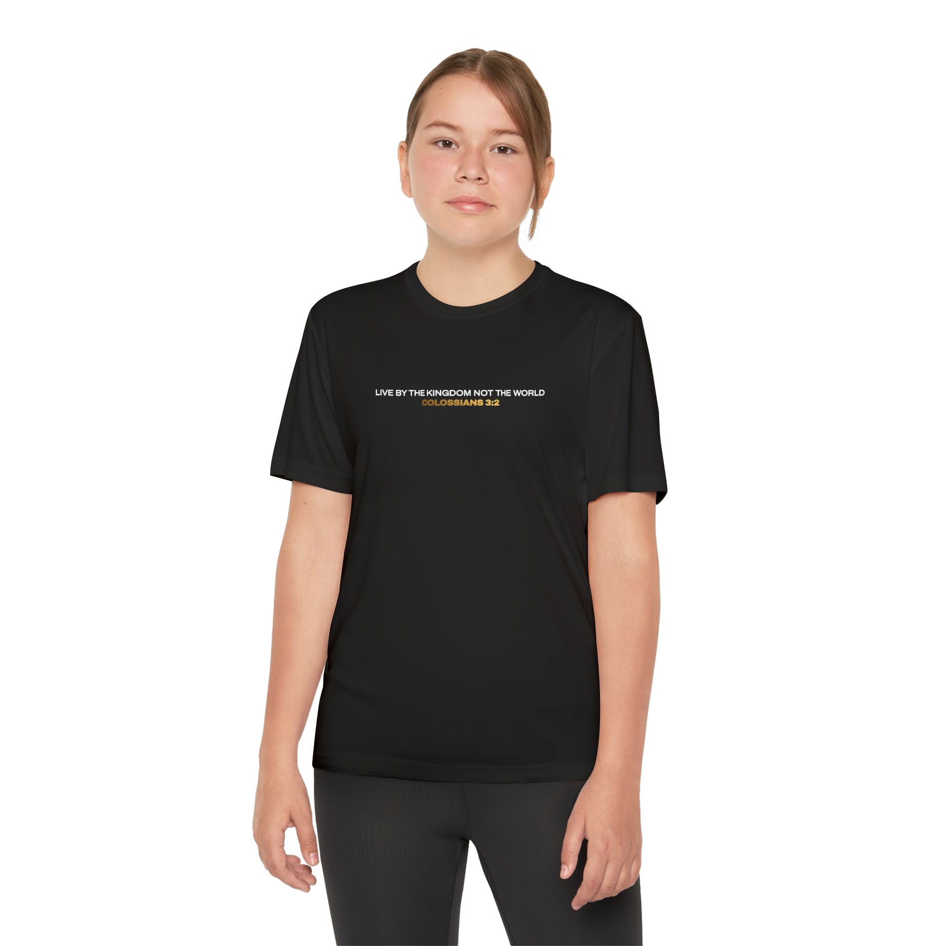 "Live By the Kingdom Not the World Colossians 3:2" Unisex Youth Competitor Tee - The Shield of Light