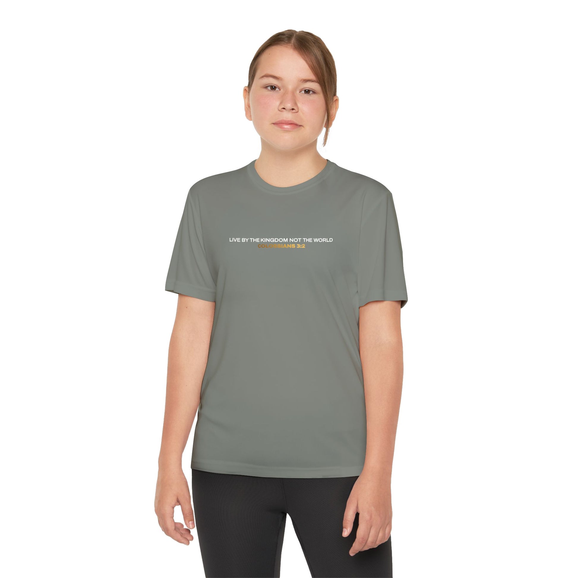 "Live By the Kingdom Not the World Colossians 3:2" Unisex Youth Competitor Tee - The Shield of Light