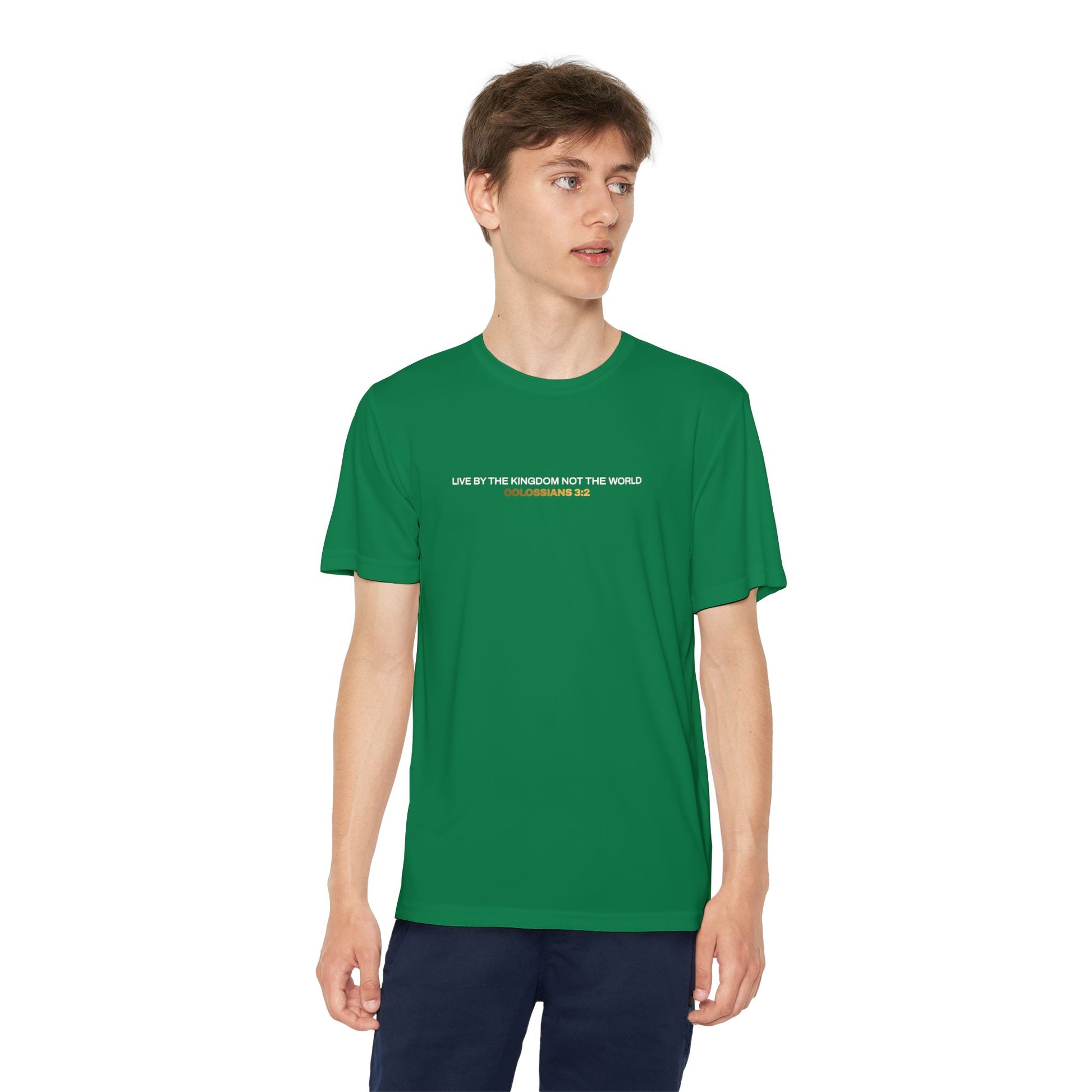 "Live By the Kingdom Not the World Colossians 3:2" Unisex Youth Competitor Tee - The Shield of Light