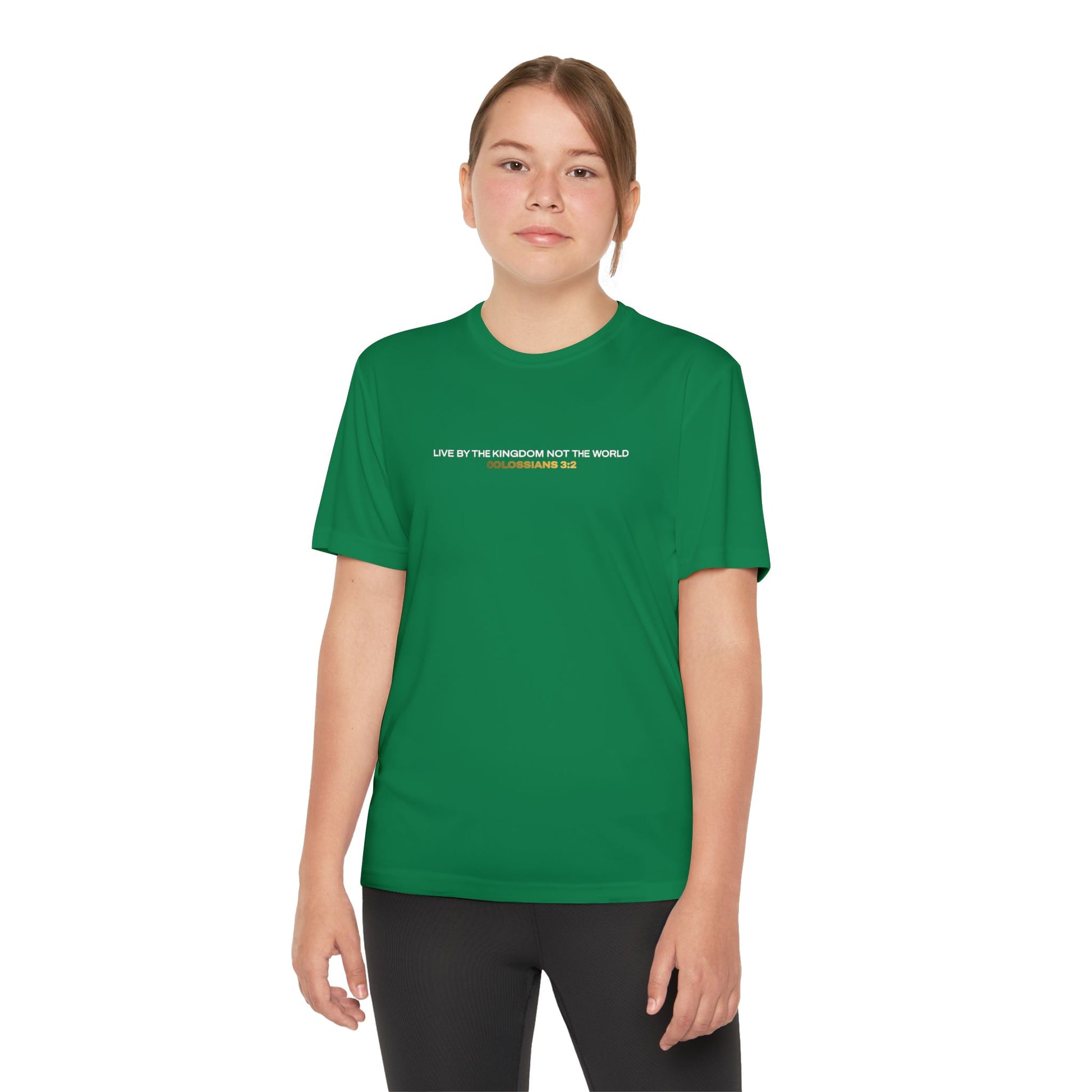 "Live By the Kingdom Not the World Colossians 3:2" Unisex Youth Competitor Tee - The Shield of Light