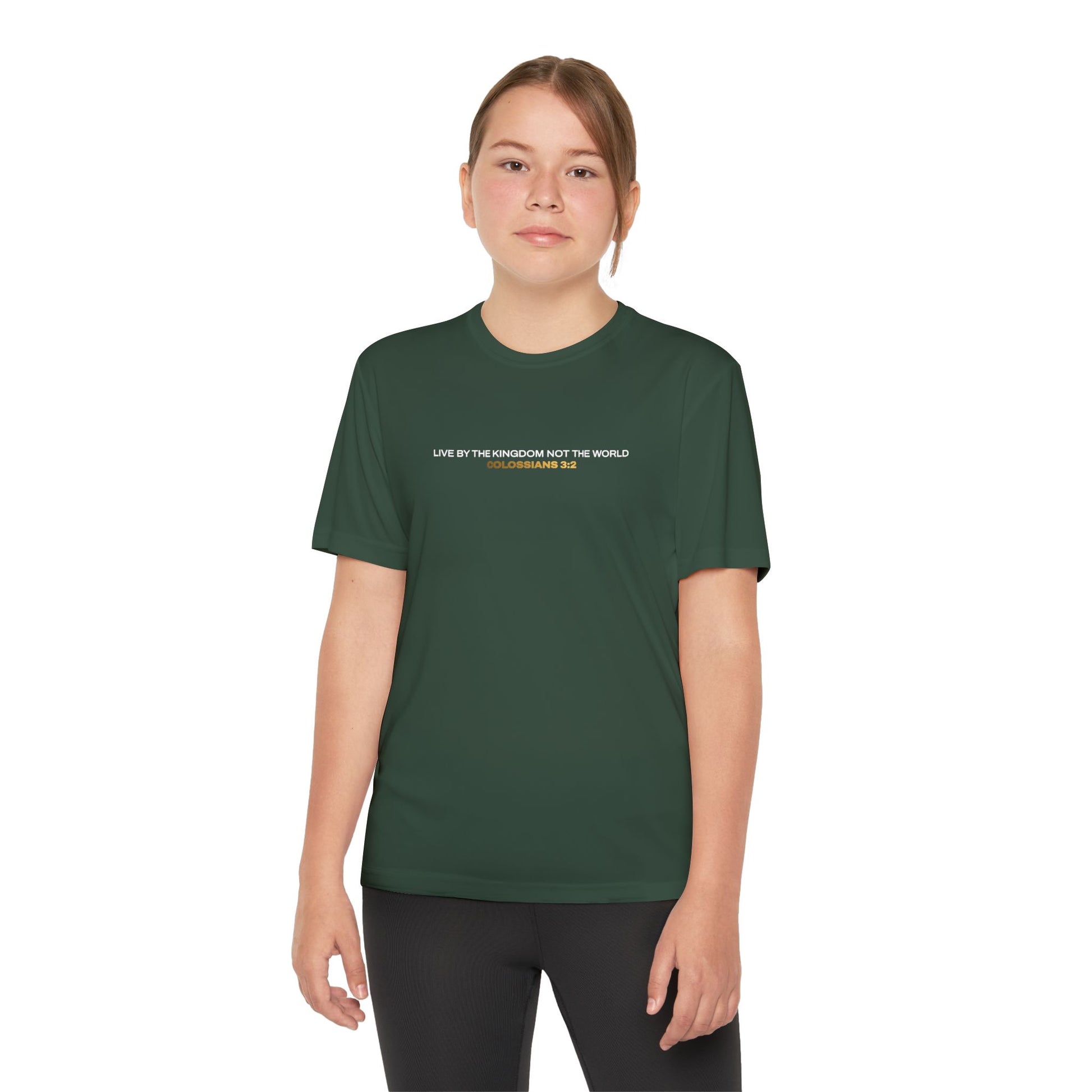 "Live By the Kingdom Not the World Colossians 3:2" Unisex Youth Competitor Tee - The Shield of Light