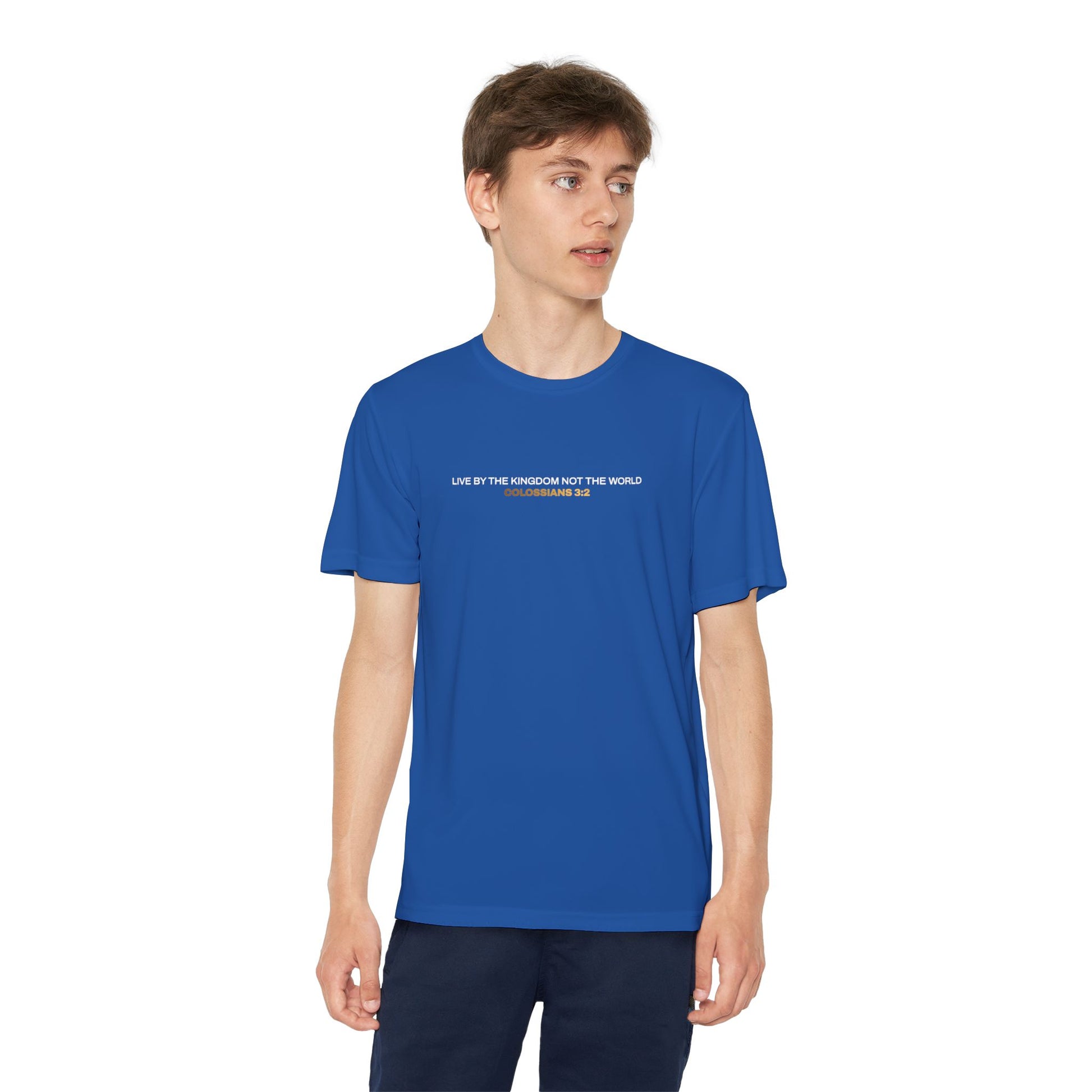 "Live By the Kingdom Not the World Colossians 3:2" Unisex Youth Competitor Tee - The Shield of Light