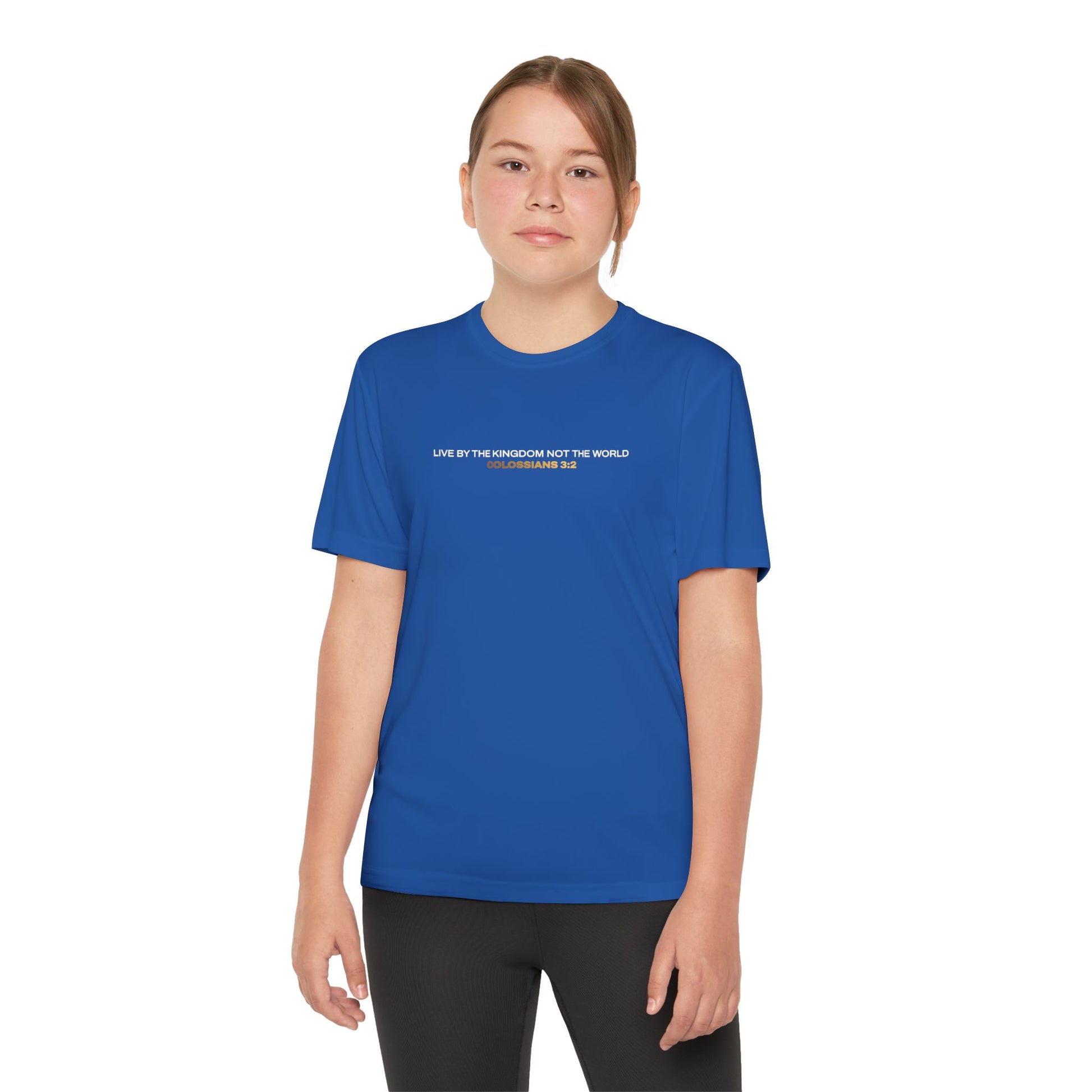 "Live By the Kingdom Not the World Colossians 3:2" Unisex Youth Competitor Tee - The Shield of Light