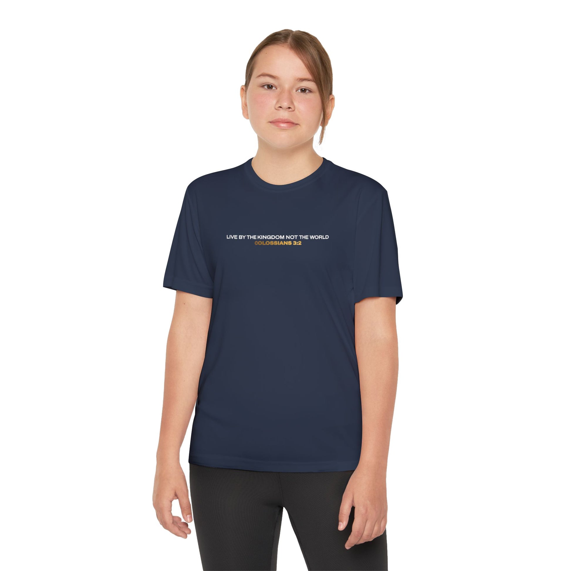 "Live By the Kingdom Not the World Colossians 3:2" Unisex Youth Competitor Tee - The Shield of Light