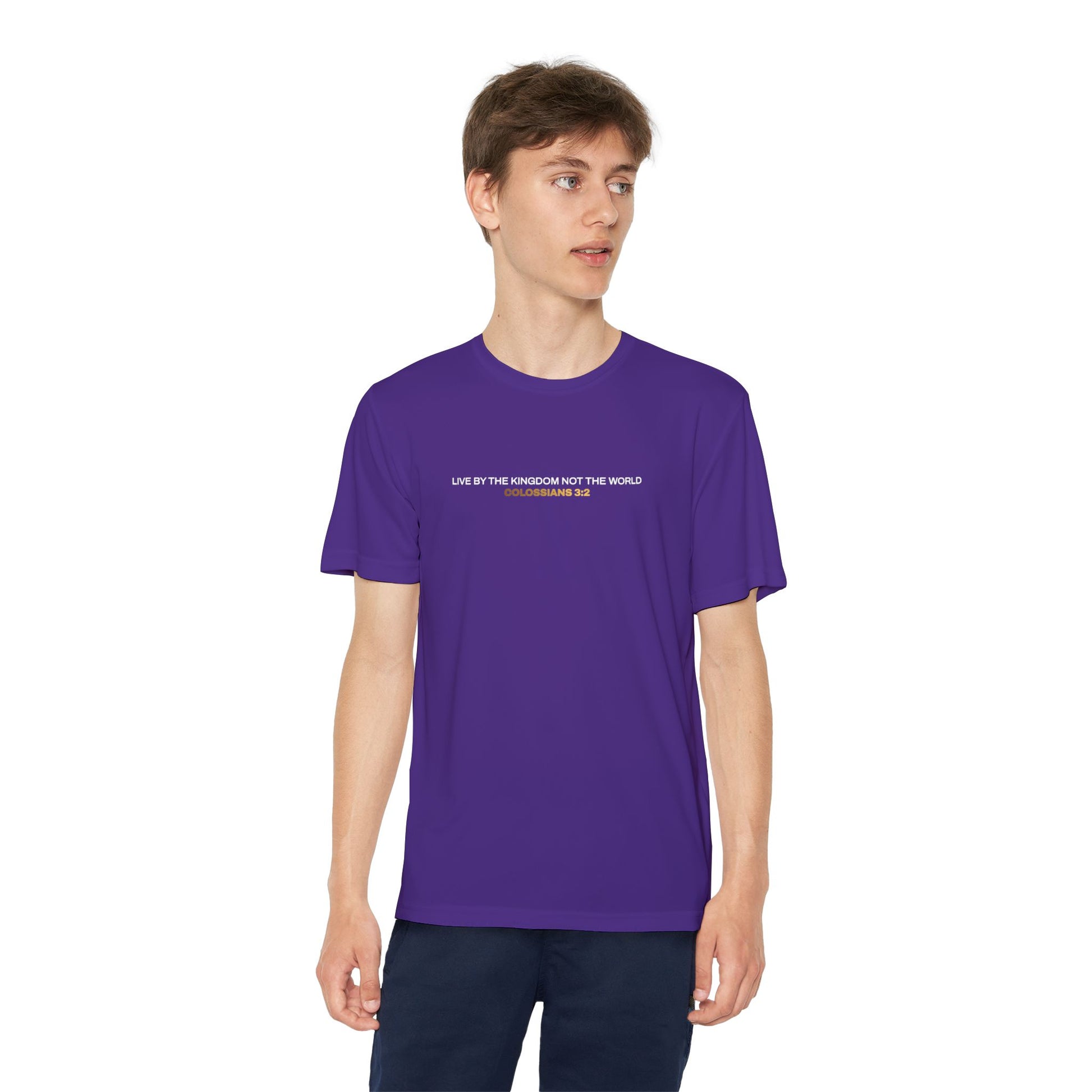 "Live By the Kingdom Not the World Colossians 3:2" Unisex Youth Competitor Tee - The Shield of Light