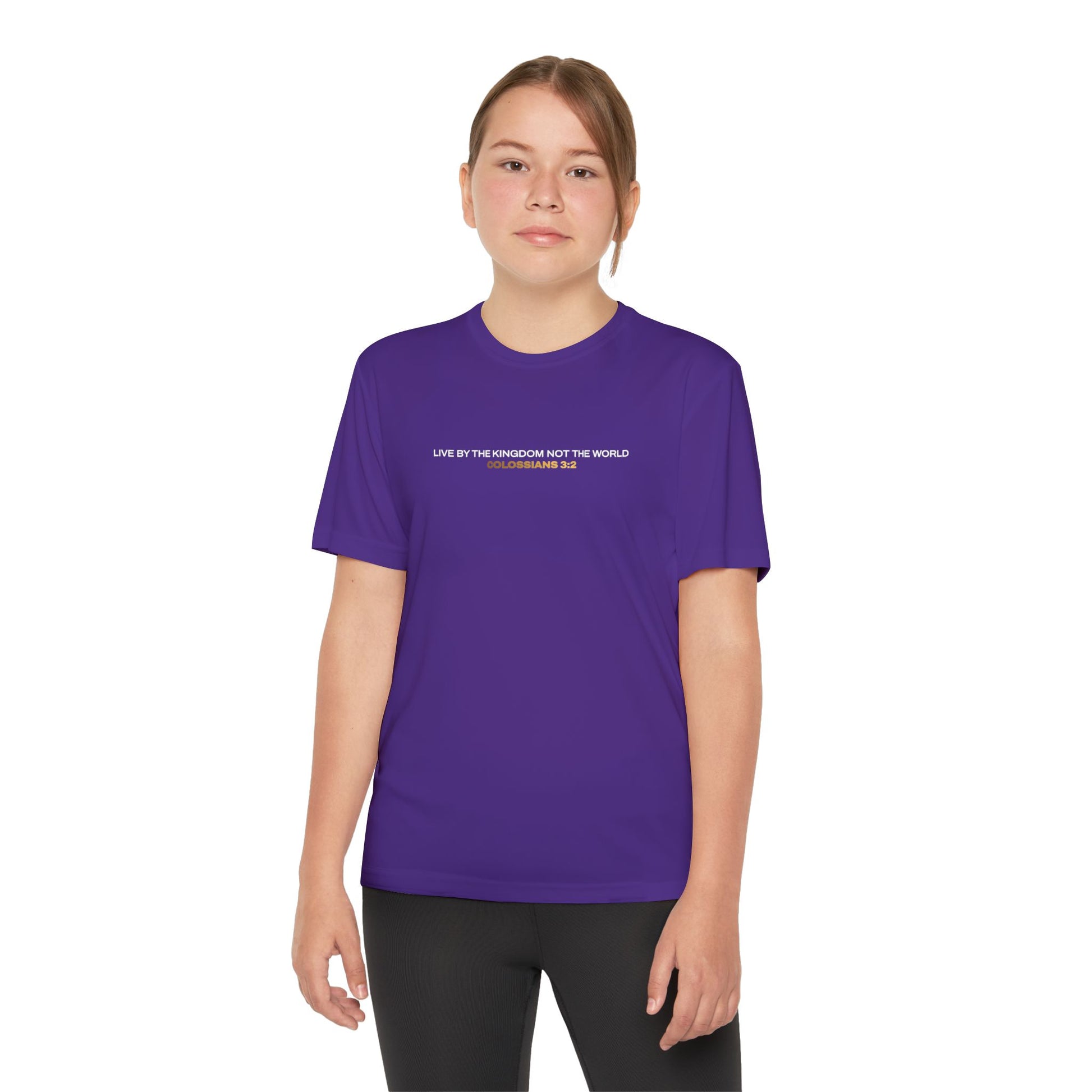 "Live By the Kingdom Not the World Colossians 3:2" Unisex Youth Competitor Tee - The Shield of Light