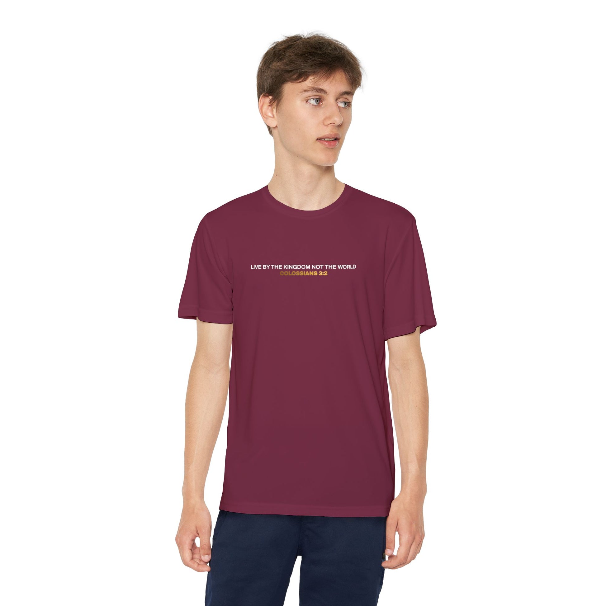 "Live By the Kingdom Not the World Colossians 3:2" Unisex Youth Competitor Tee - The Shield of Light