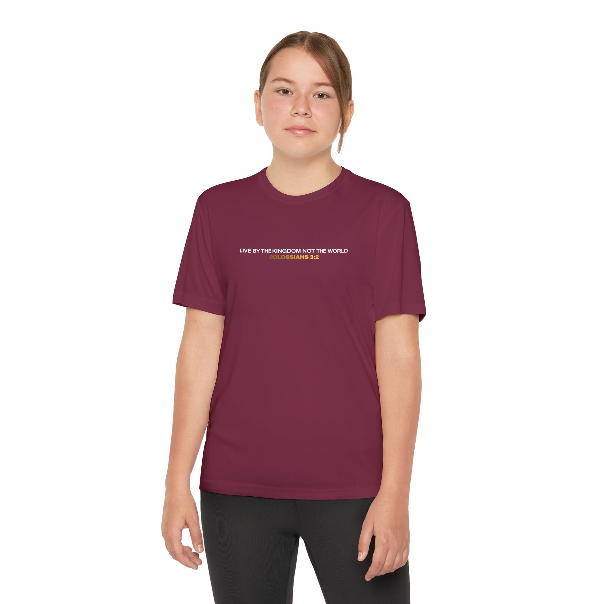 "Live By the Kingdom Not the World Colossians 3:2" Unisex Youth Competitor Tee - The Shield of Light