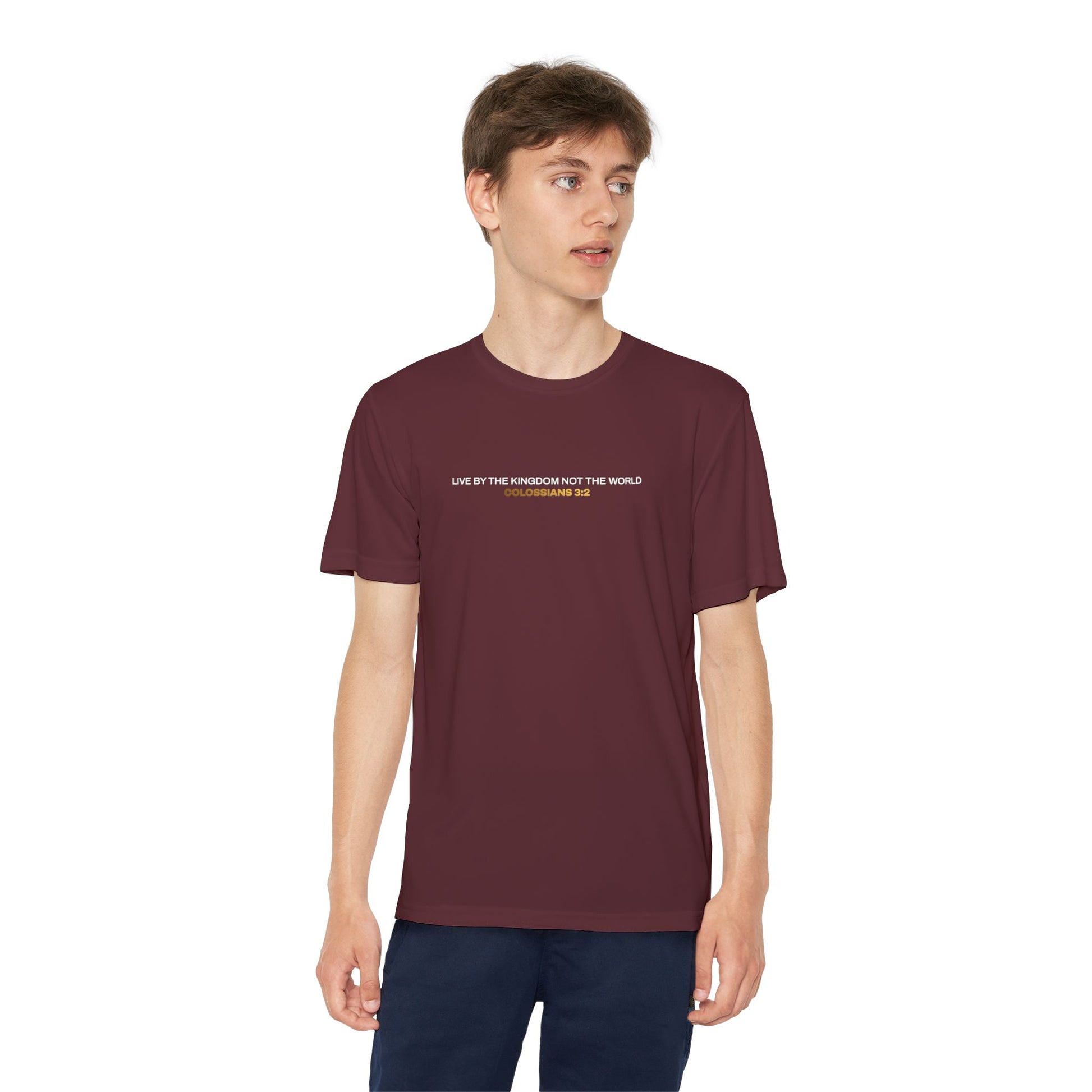 "Live By the Kingdom Not the World Colossians 3:2" Unisex Youth Competitor Tee - The Shield of Light