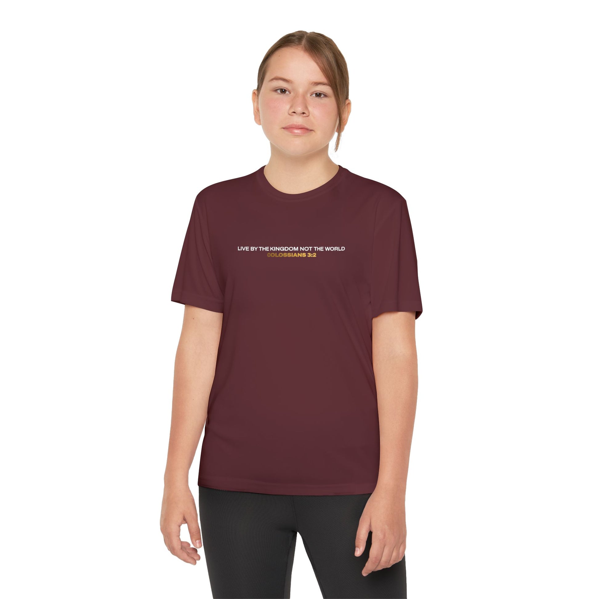 "Live By the Kingdom Not the World Colossians 3:2" Unisex Youth Competitor Tee - The Shield of Light