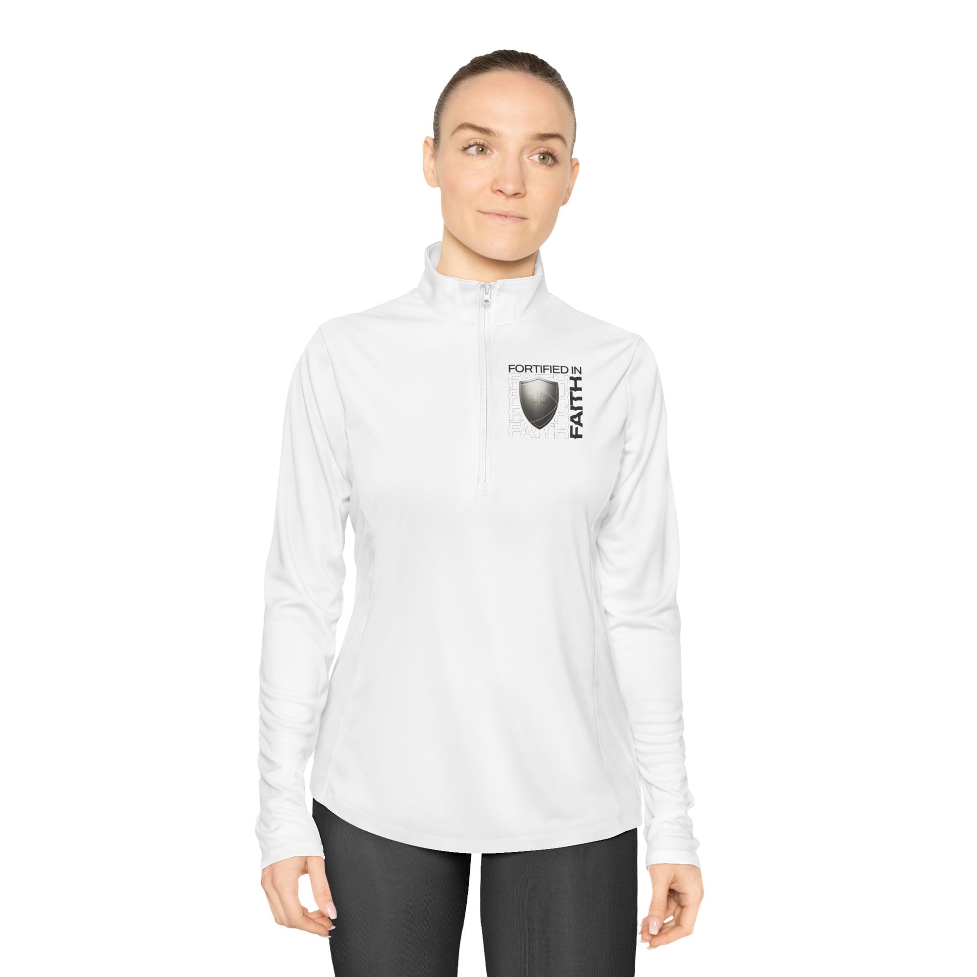 "Fortified In Faith " Unisex Ladies Quarter-Zip Pullover - The Shield of Light