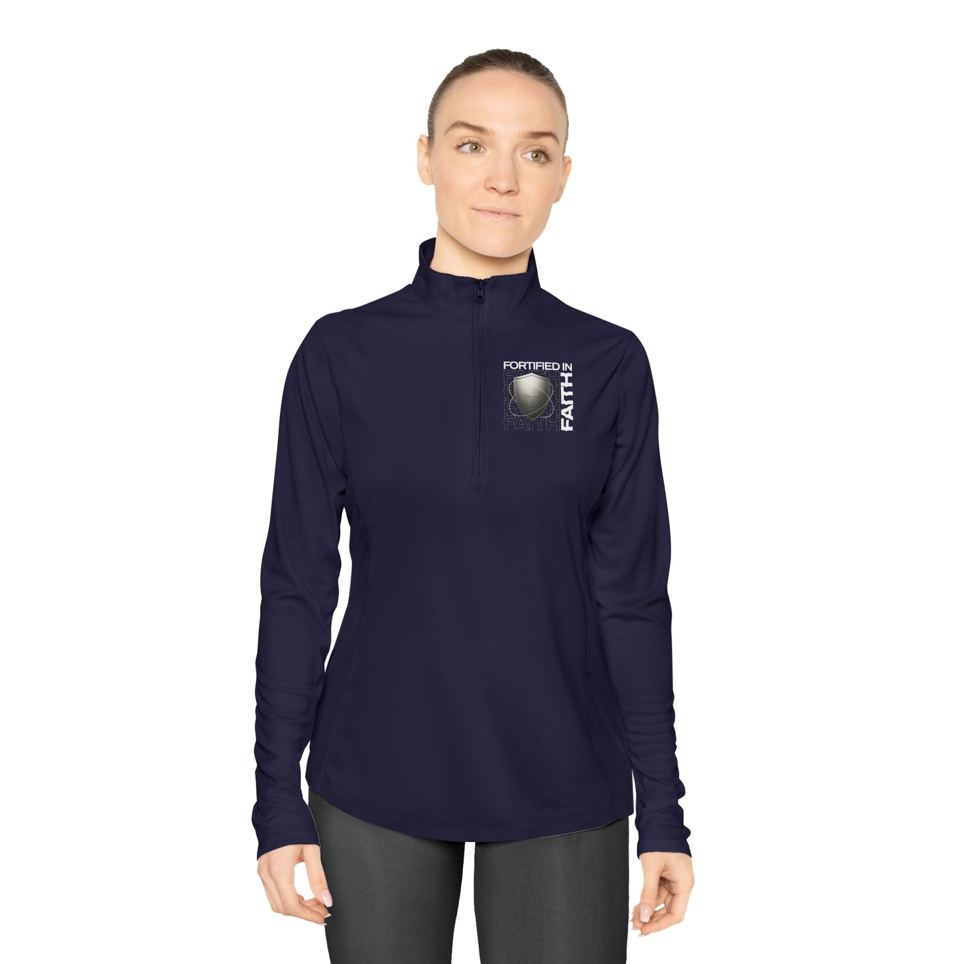 "Fortified In Faith " Unisex Ladies Quarter-Zip Pullover - The Shield of Light