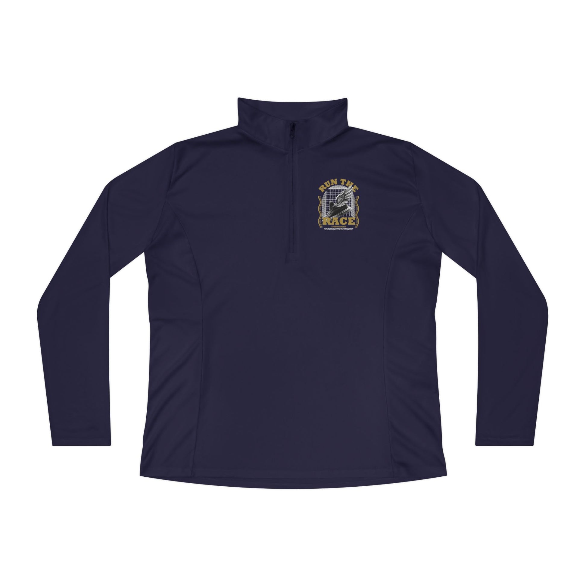 "Run The Race "  Unisex Ladies Quarter-Zip Pullover - The Shield of Light