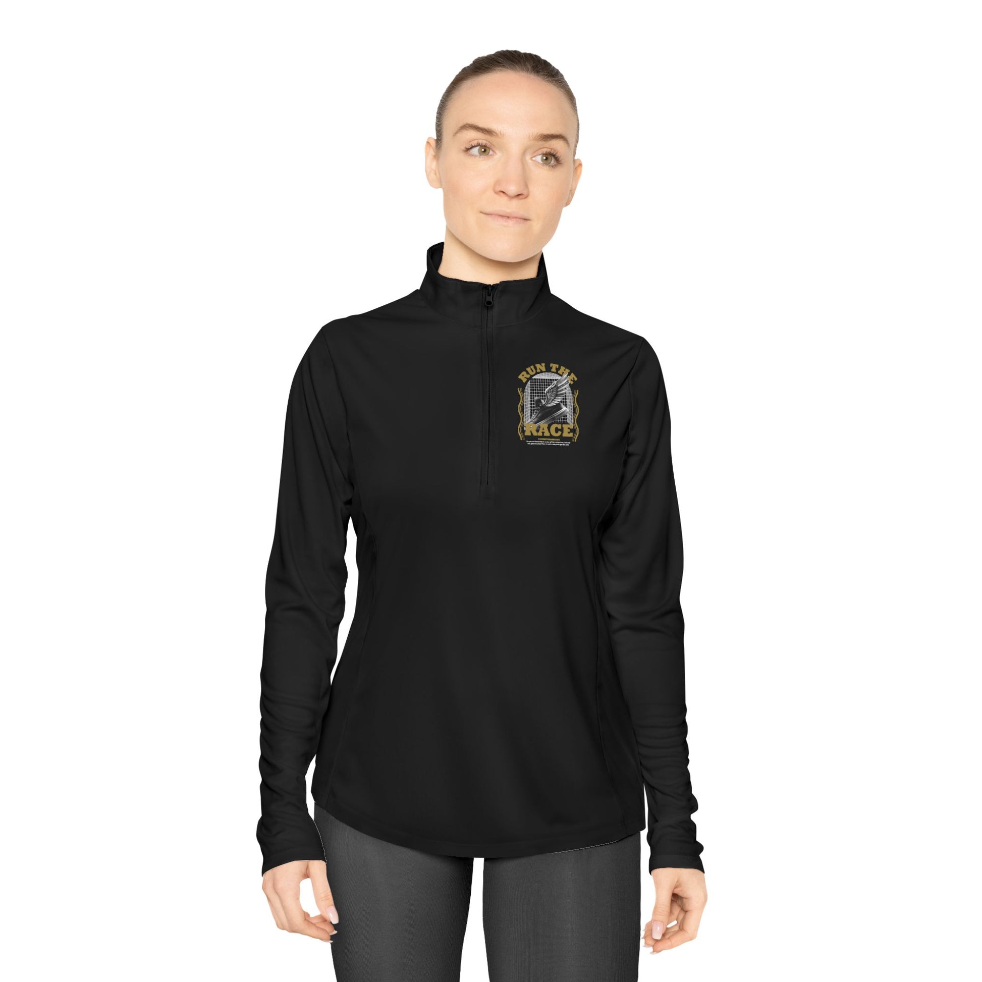 "Run The Race "  Unisex Ladies Quarter-Zip Pullover - The Shield of Light