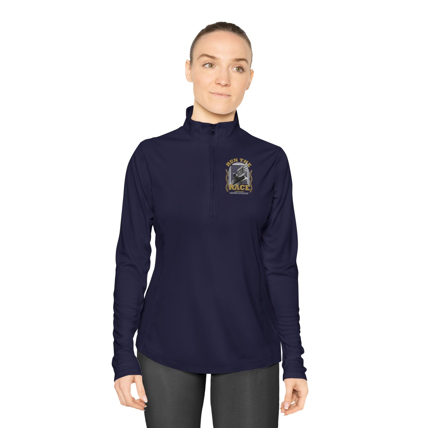 "Run The Race "  Unisex Ladies Quarter-Zip Pullover - The Shield of Light