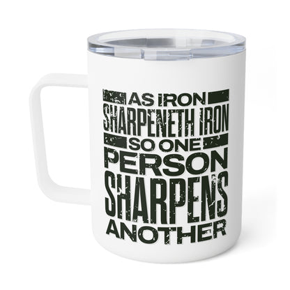 "As Iron Sharpeneth Iron So One Person Sharpens Another" Unisex Insulated Coffee Mug, 10oz - The Shield of Light