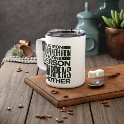 "As Iron Sharpeneth Iron So One Person Sharpens Another" Unisex Insulated Coffee Mug, 10oz - The Shield of Light